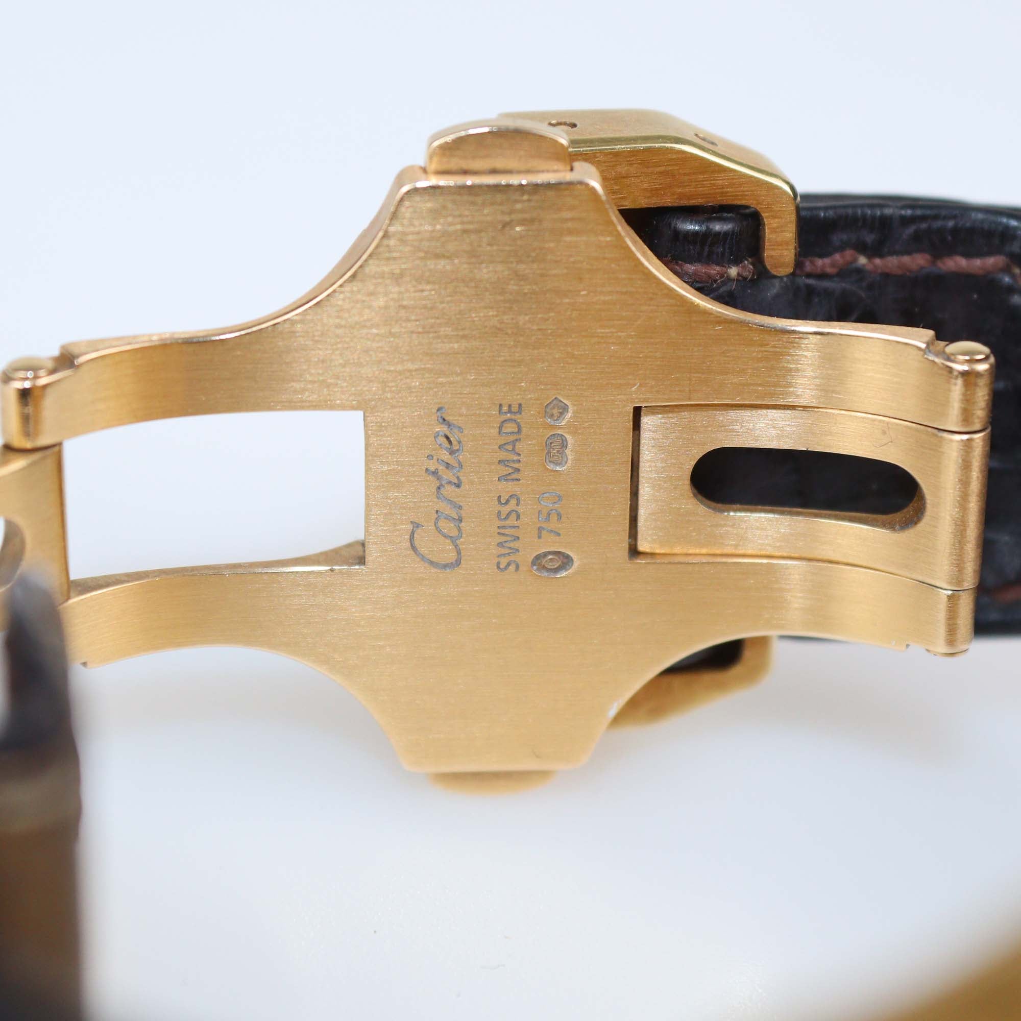 Cartier 18K Yellow Gold/Black Alligator Leather Large Santos Watch