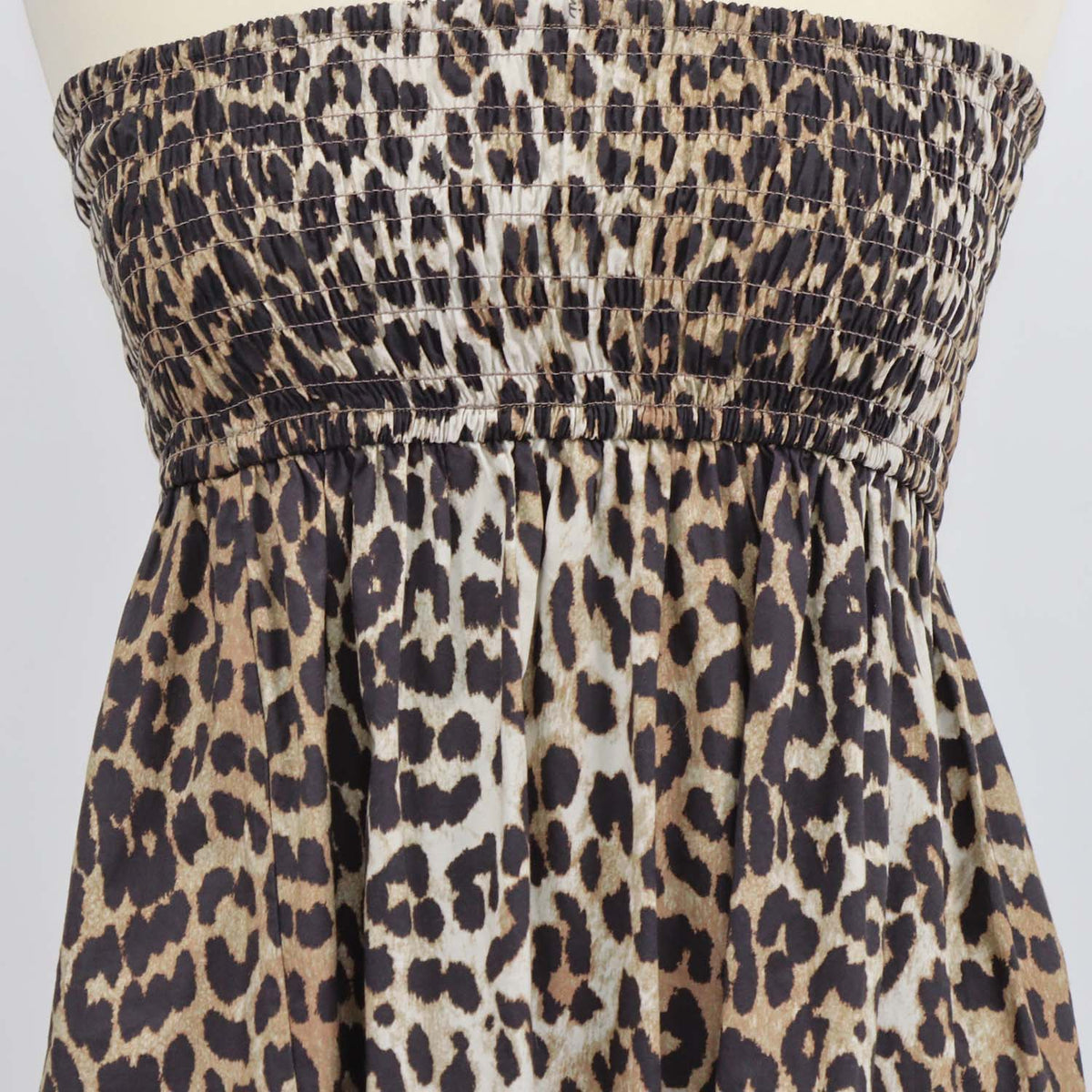 Ganni Brown Cotton Leopard Print Strapless Dress