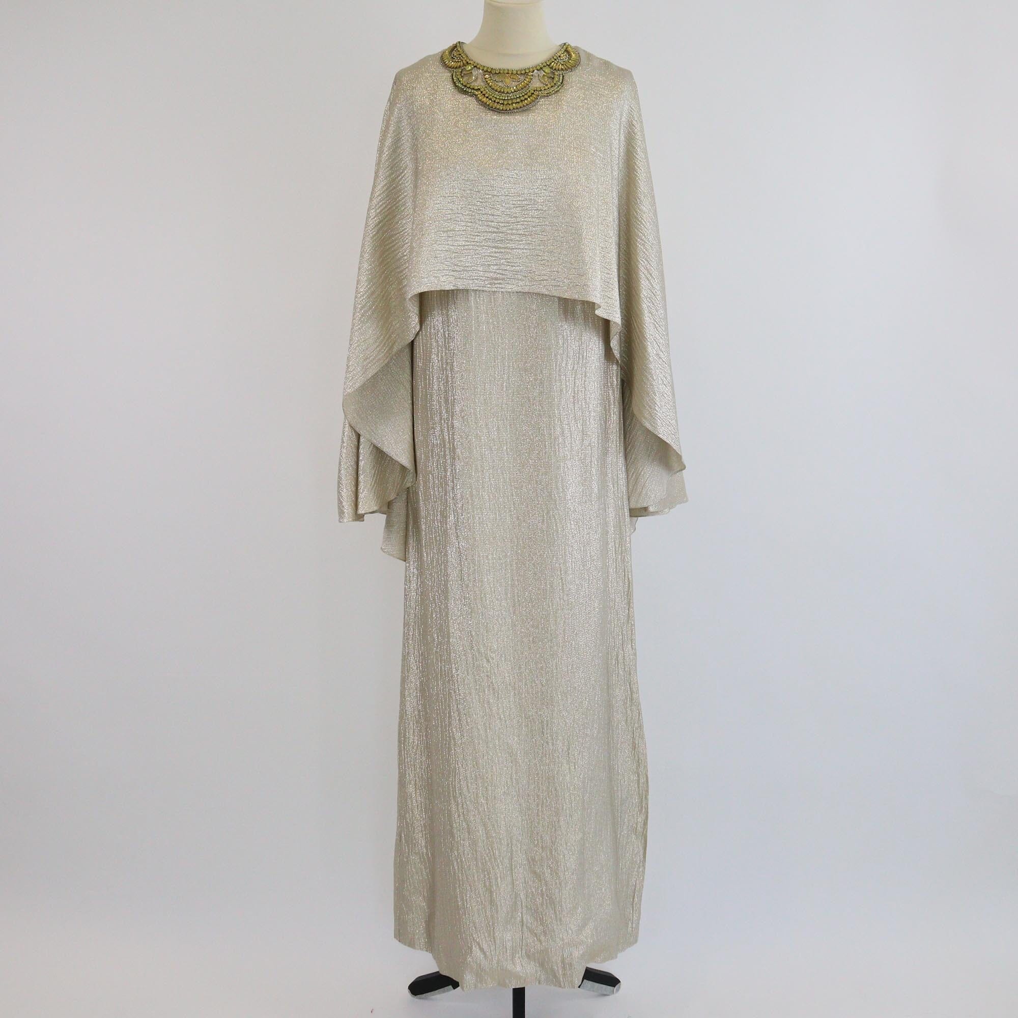 Oscar de la Renta Metallic Gold Crystals Embellshed Maxi Dress Womens Oscar de la Renta