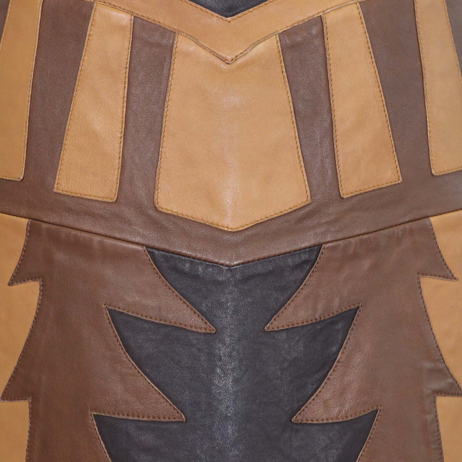 Just Cavalli Tricolor Leather Jagged Tree Mini Skirt