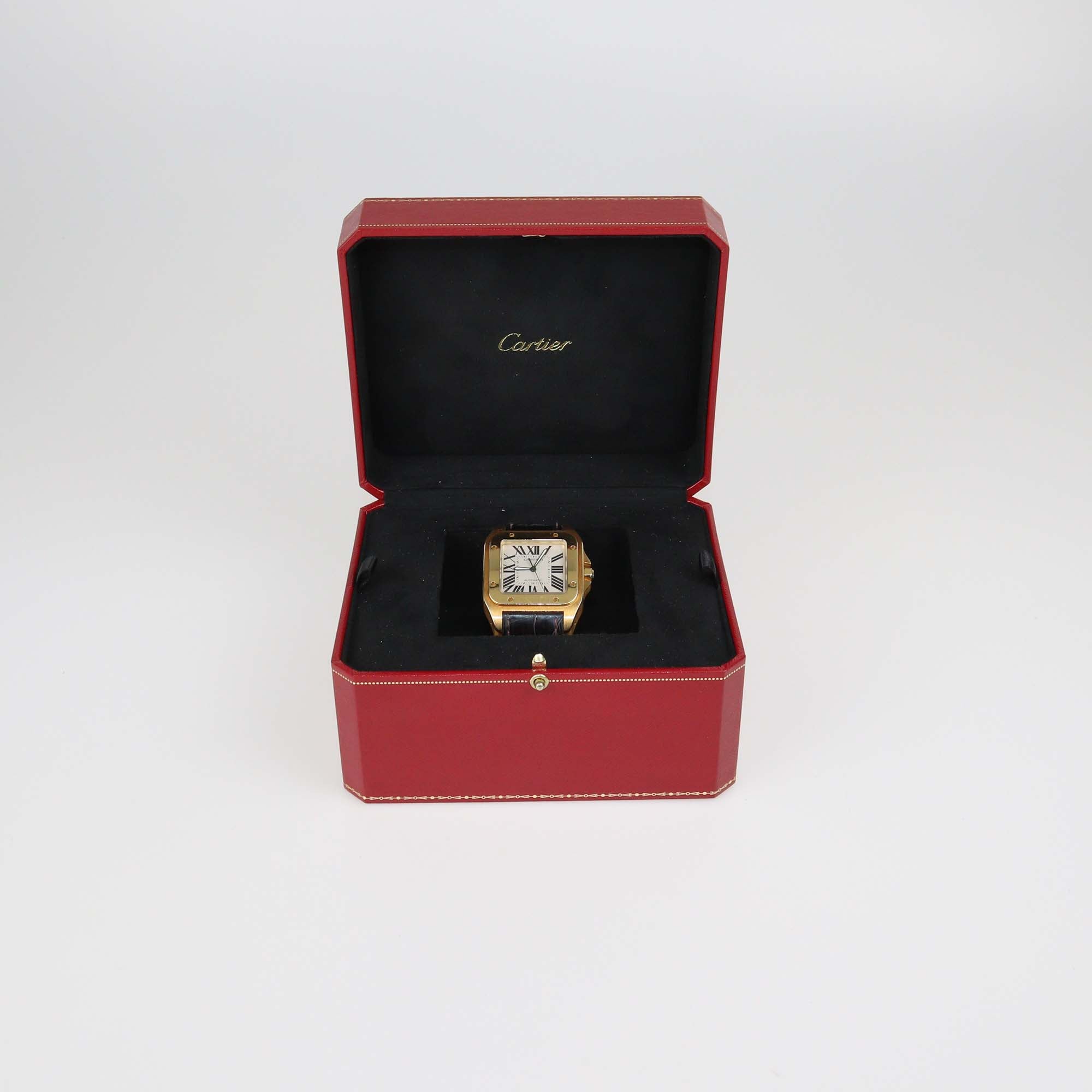 Cartier 18K Yellow Gold/Black Alligator Leather Large Santos Watch