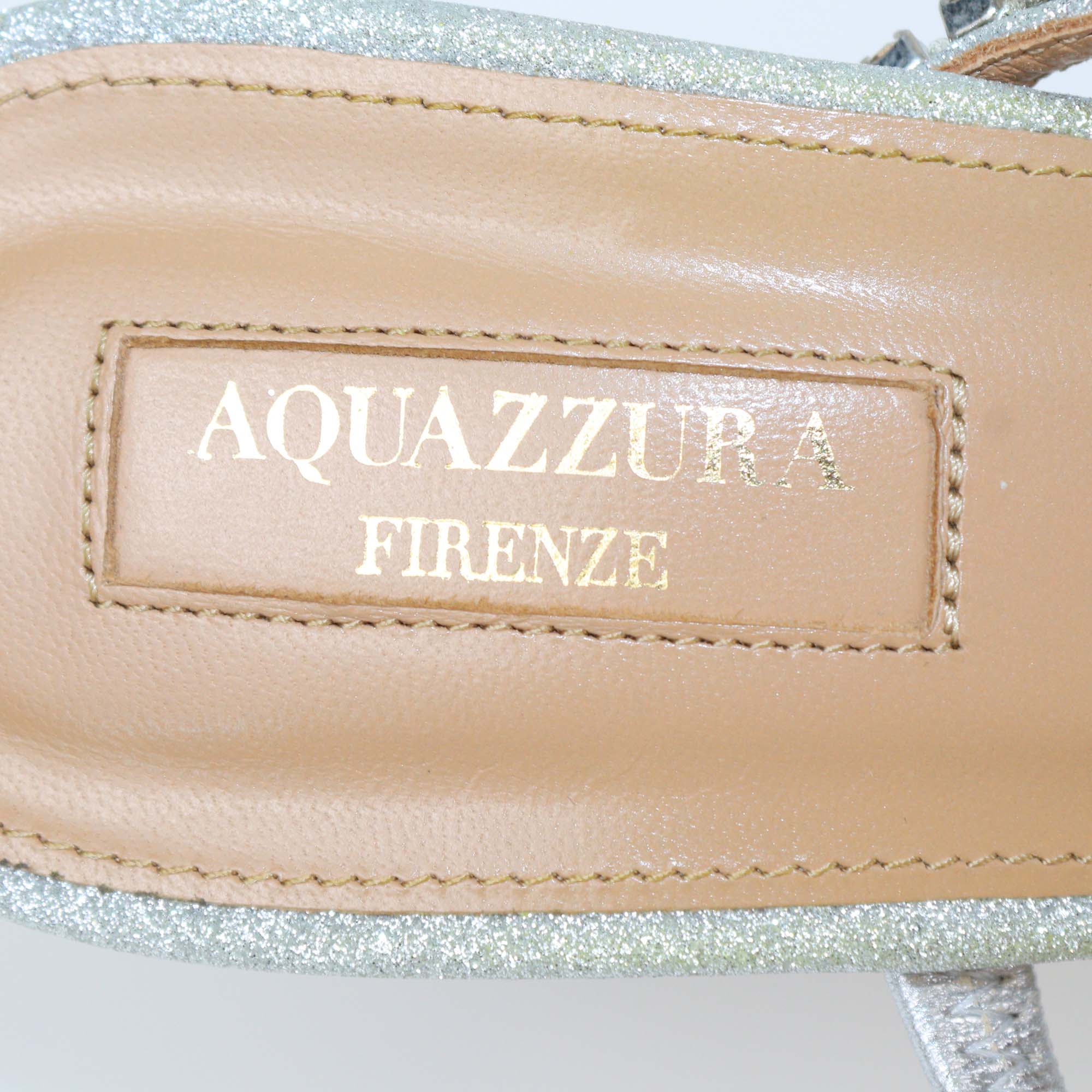 Aquazzura Silver Glitter and Crystal Strappy Luminous Mules