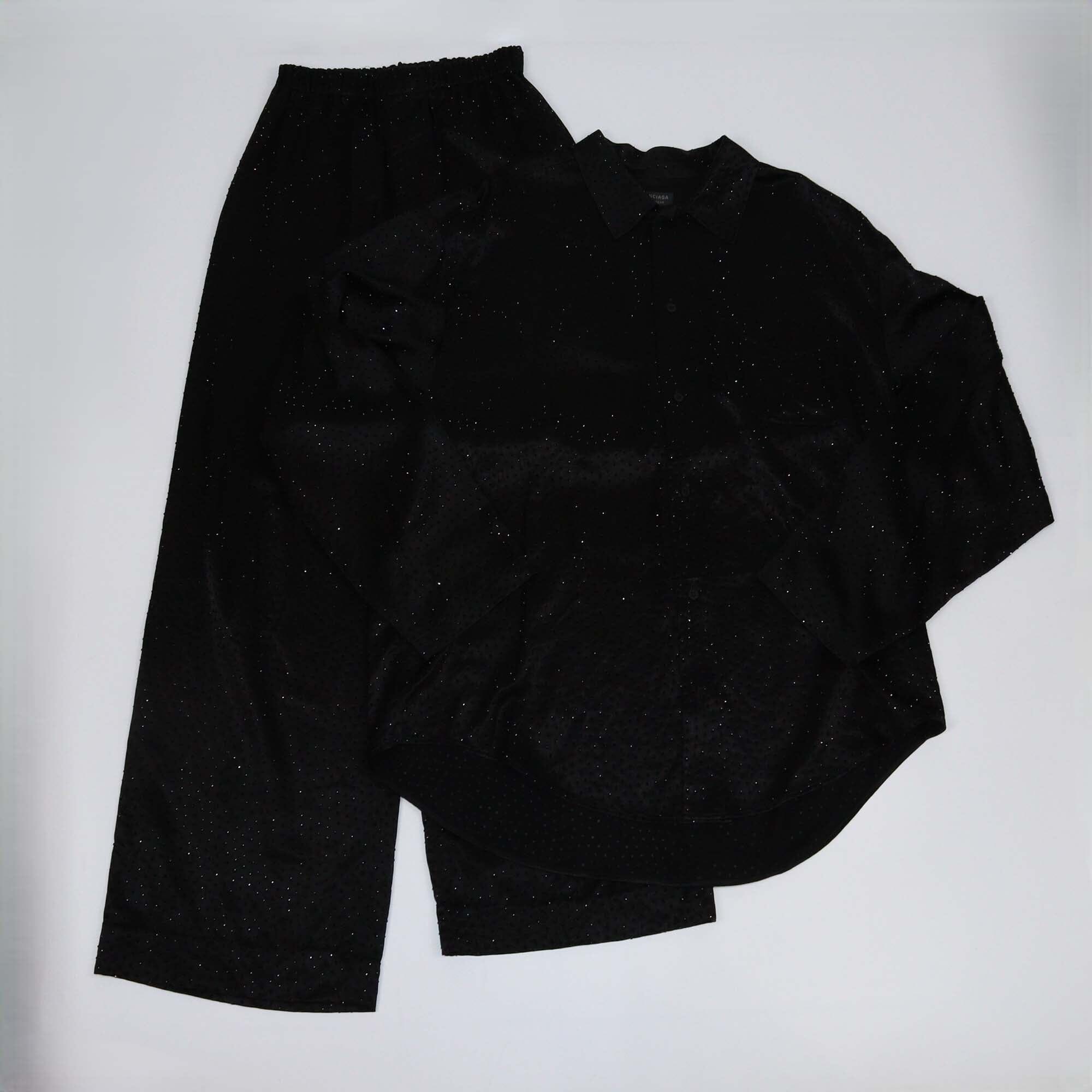Balenciaga Black Rhinestone Embellished Collared Shirt & Drawstring Trouser Womens Balenciaga