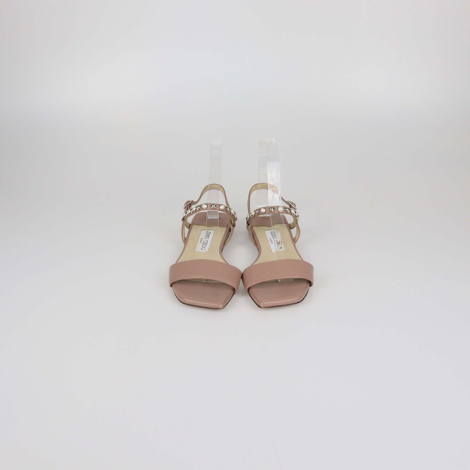 Jimmy Choo Beige Leather Aadra Ankle Strap Flat Sandals