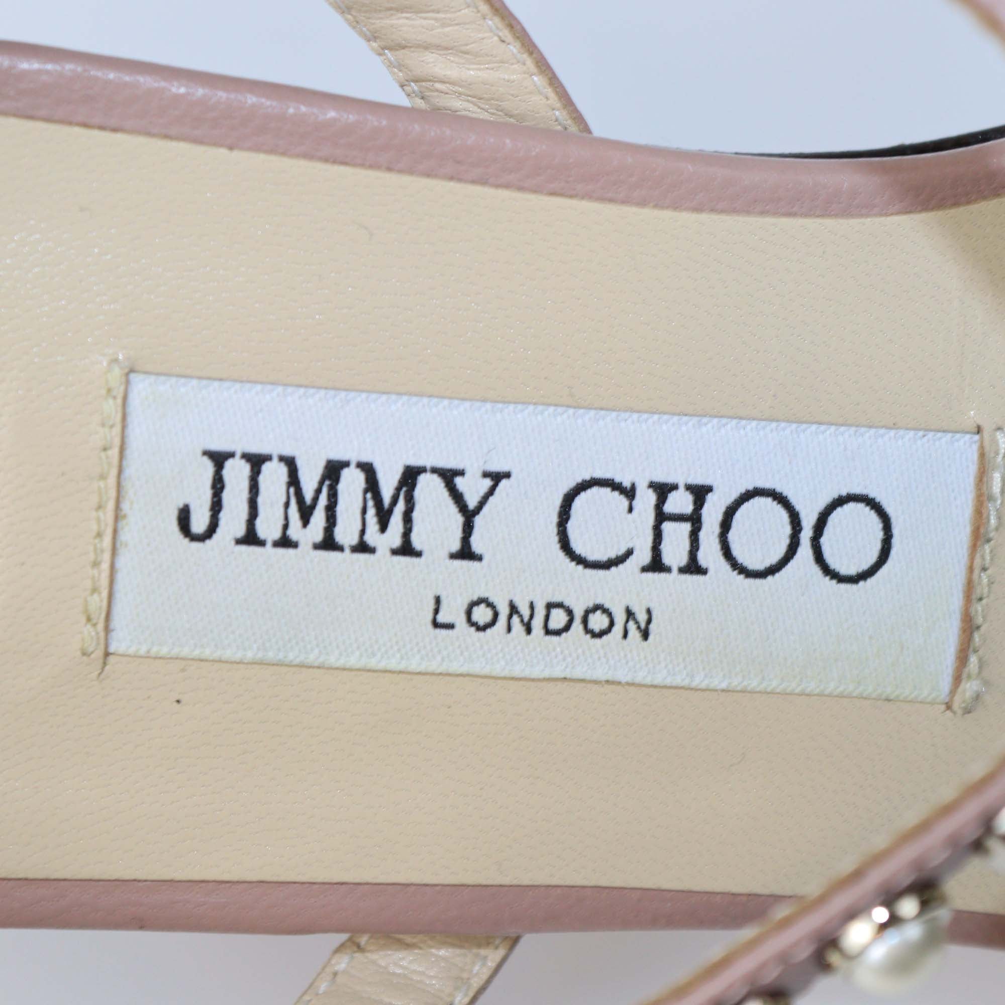 Jimmy Choo Beige Leather Aadra Ankle Strap Flat Sandals