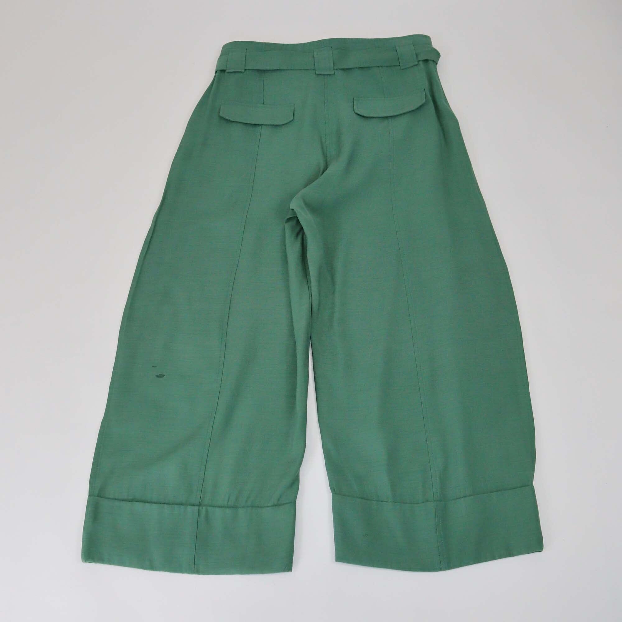Ganni Green Belted Wide Leg Pants Womens Ganni