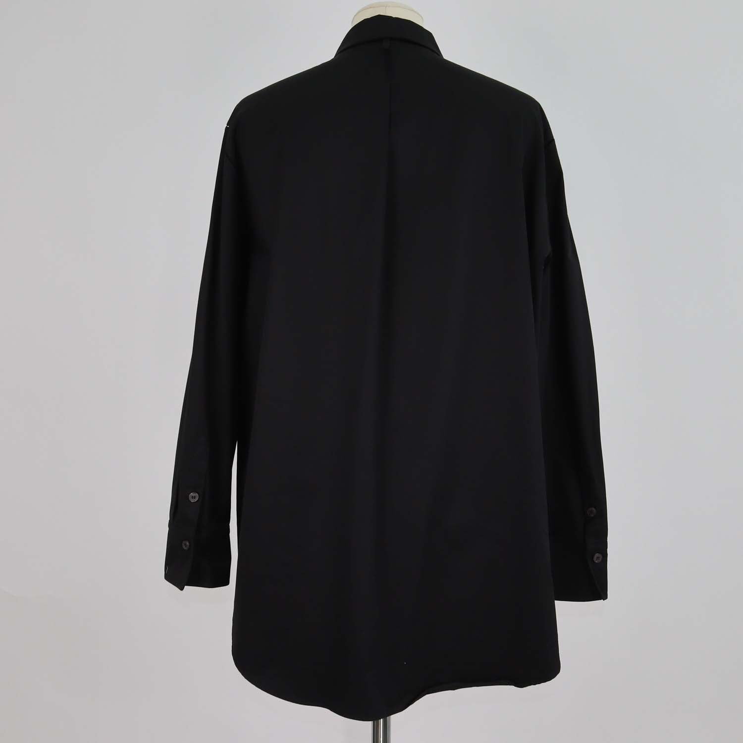 Hermes Black Cotton Logo Embroidered Long Sleeve Shirt