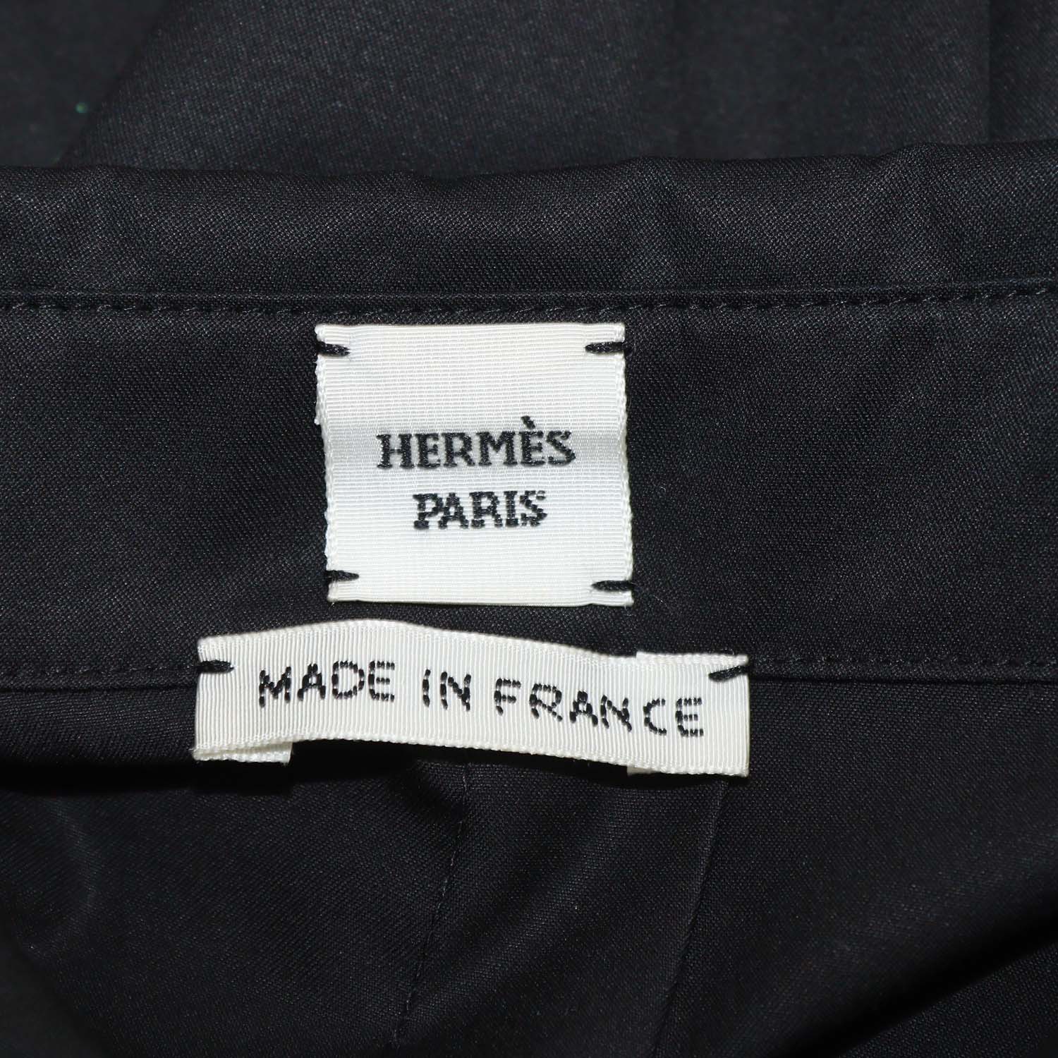Hermes Black Cotton Logo Embroidered Long Sleeve Shirt