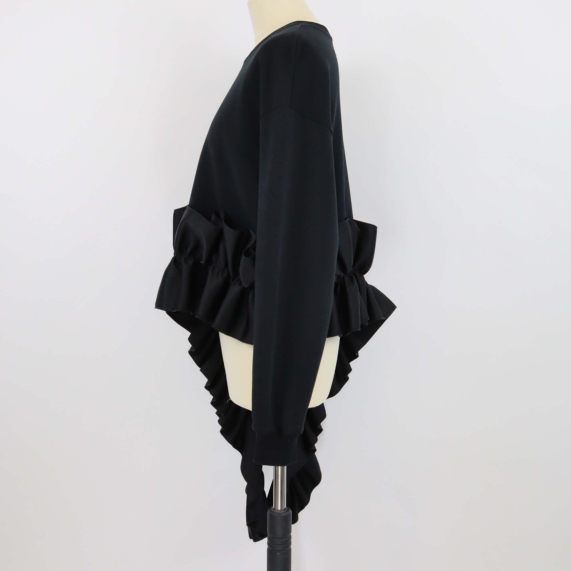Christopher Kane Black Ruffled Asymmetric Hem Cotton Sweatshirt
