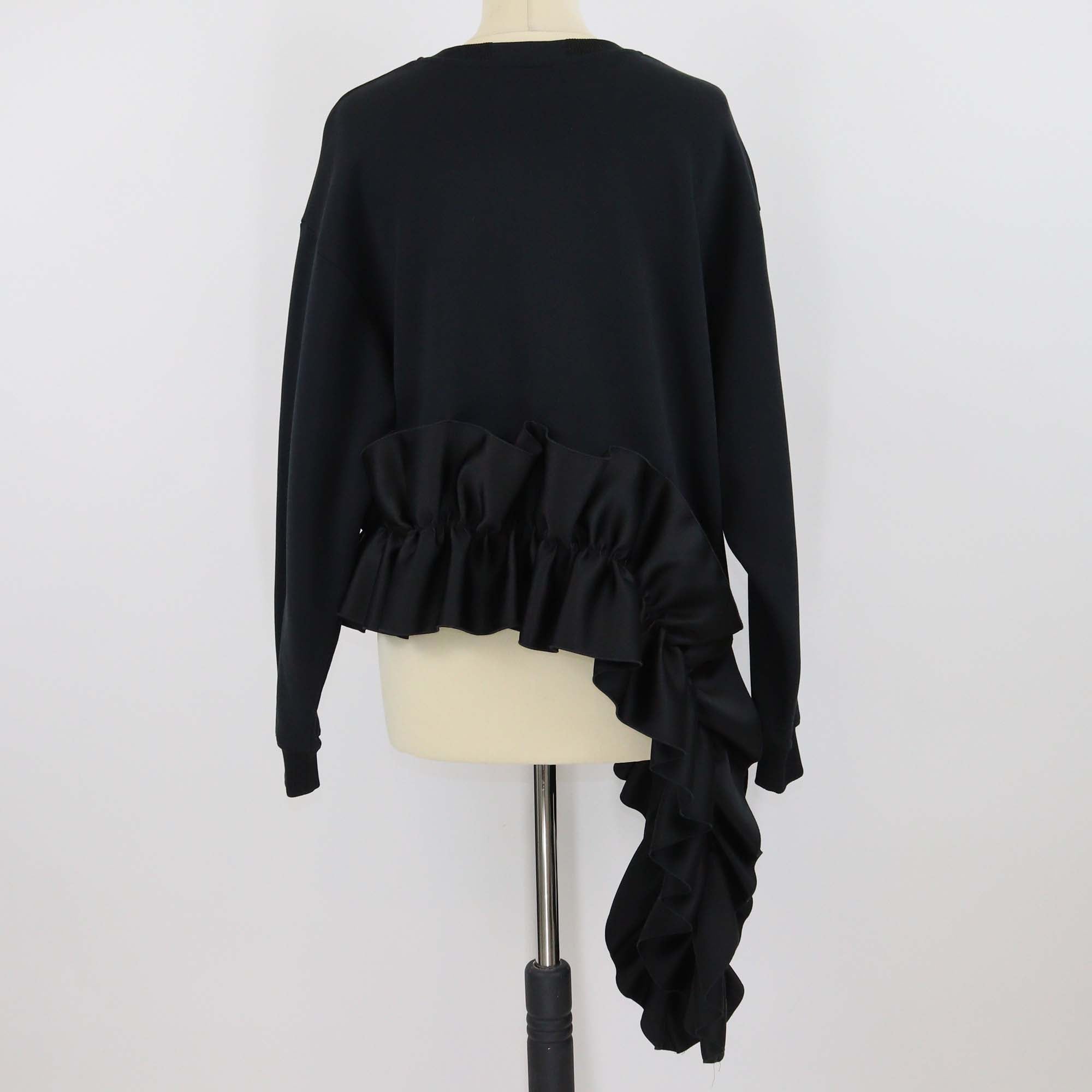 Christopher Kane Black Ruffled Asymmetric Hem Cotton Sweatshirt