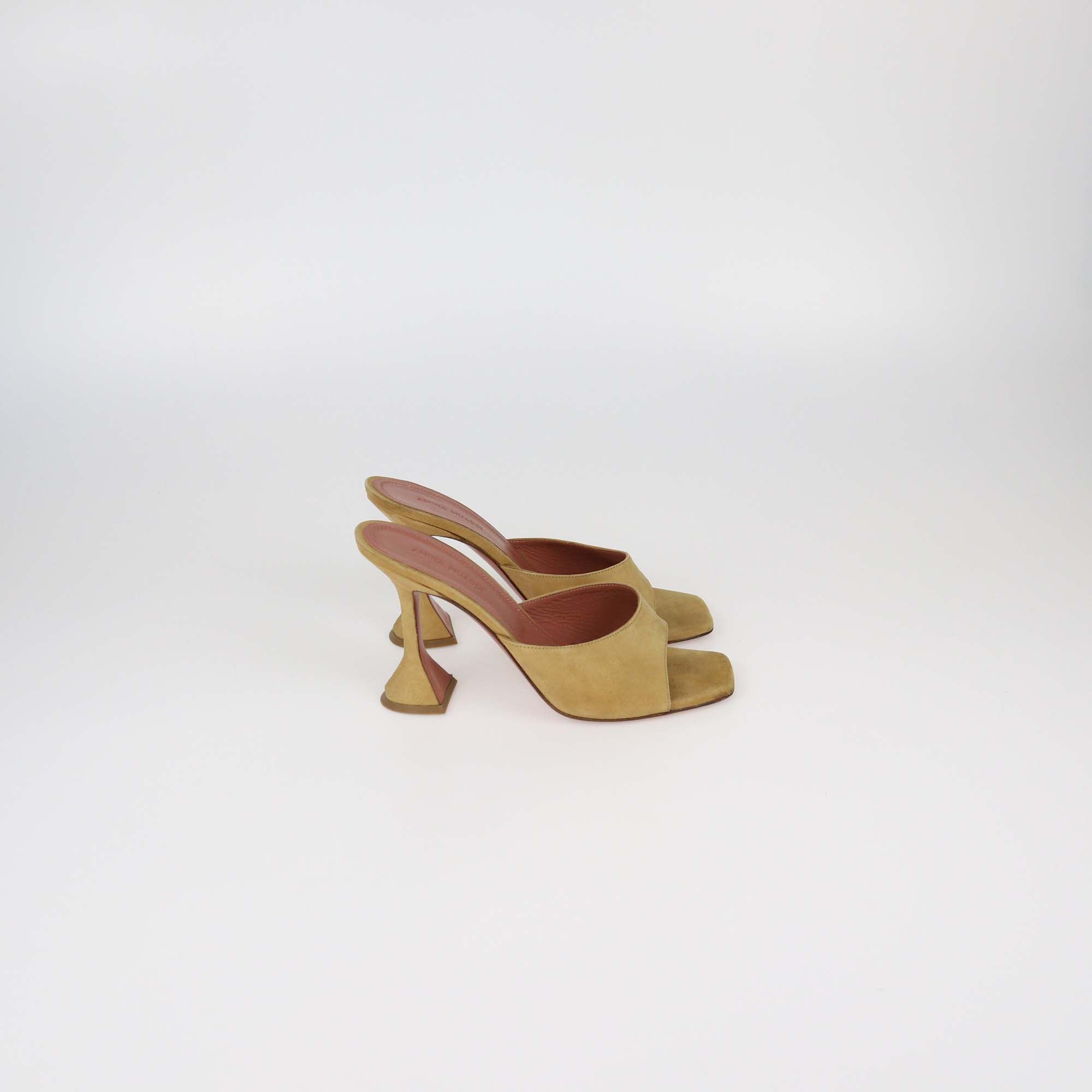 Amina Muaddi Tan Suede Lupita Slide Sandals