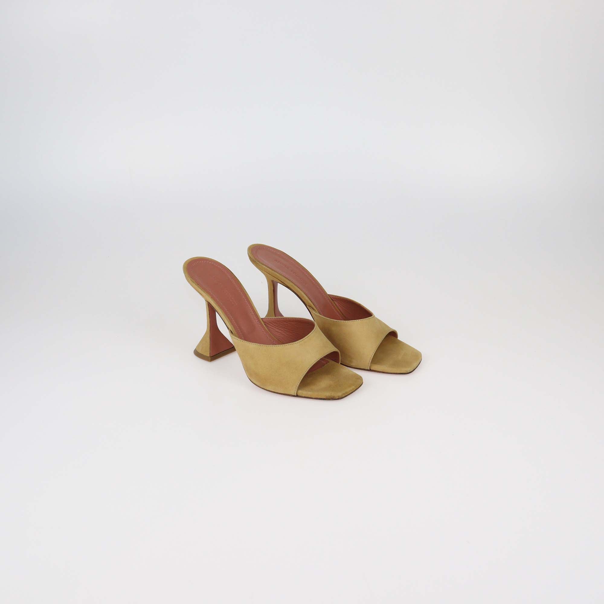 Amina Muaddi Tan Suede Lupita Slide Sandals