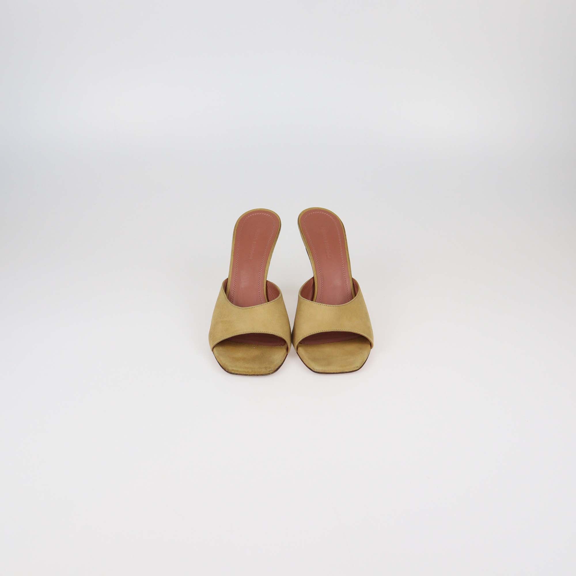 Amina Muaddi Tan Suede Lupita Slide Sandals