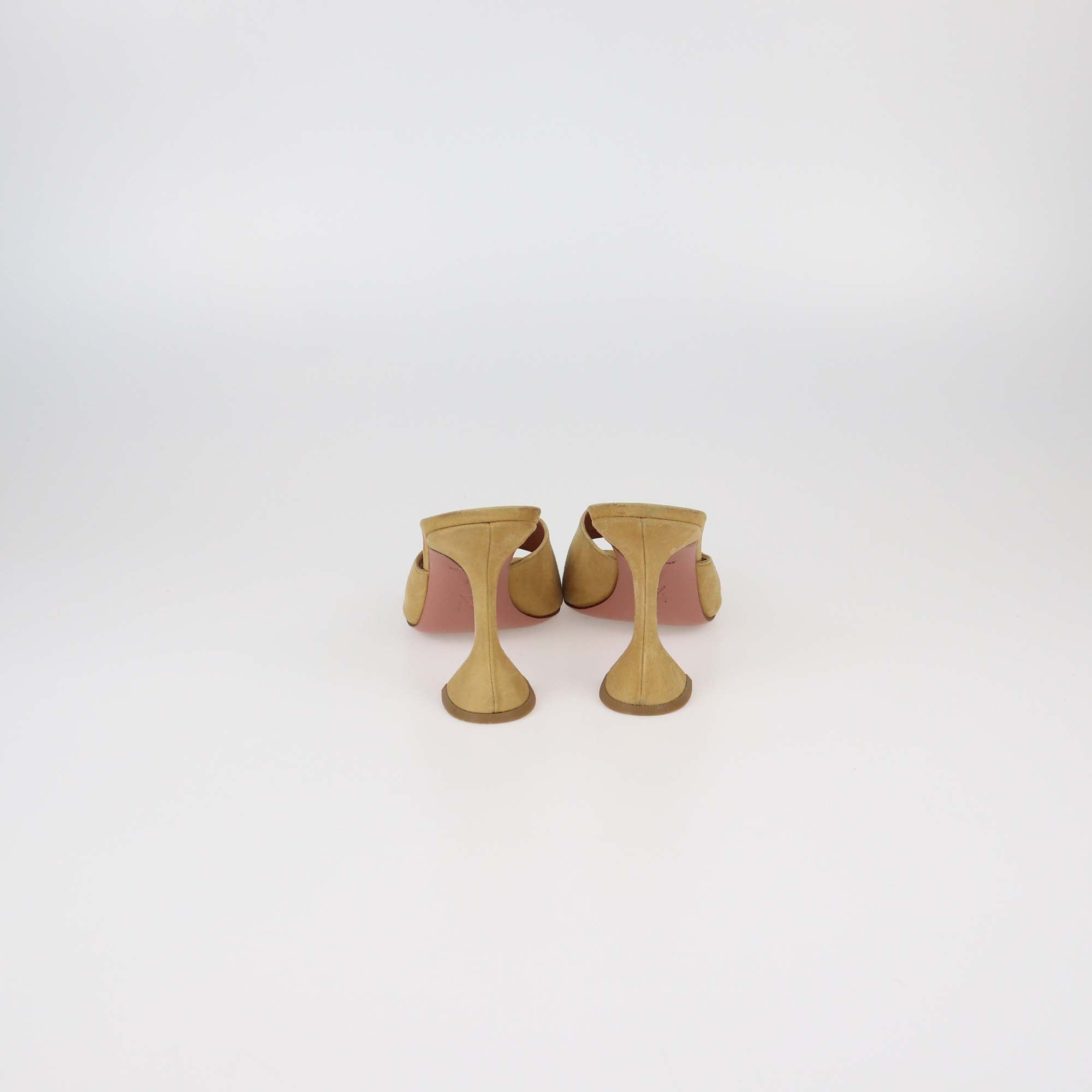 Amina Muaddi Tan Suede Lupita Slide Sandals