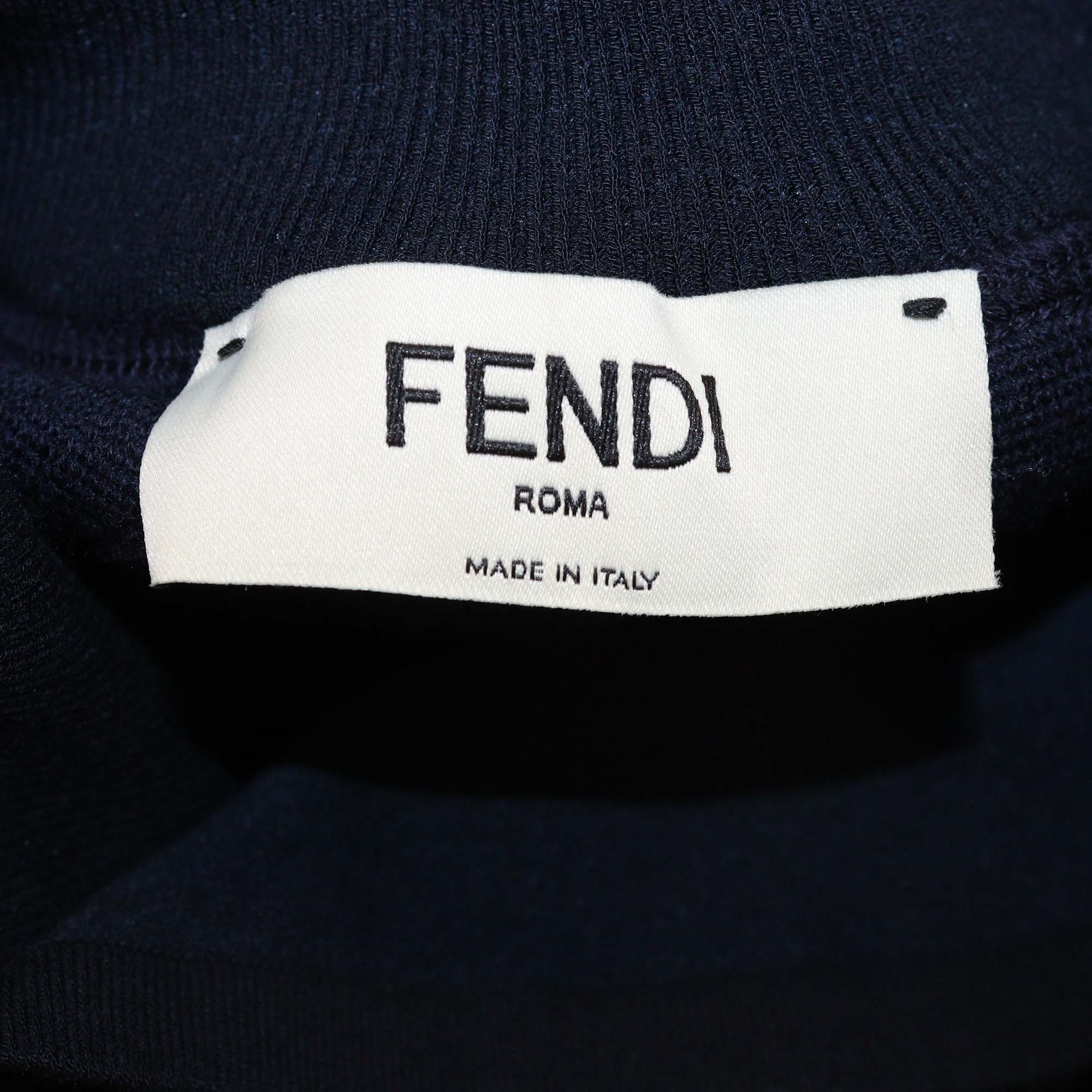 Fendi Navy Blue Wool Velcro Tab Closure Stand Collar Long Sleeve Jacket