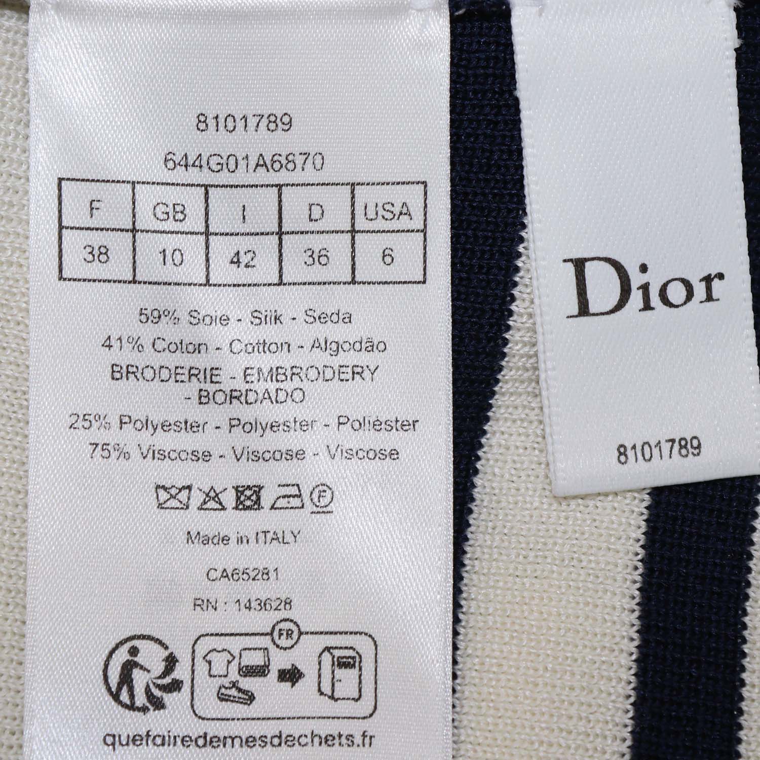 Christian Dior Cream, Navy Blue Silk and Cotton Knit Dioriviera Mariniere Cardigan