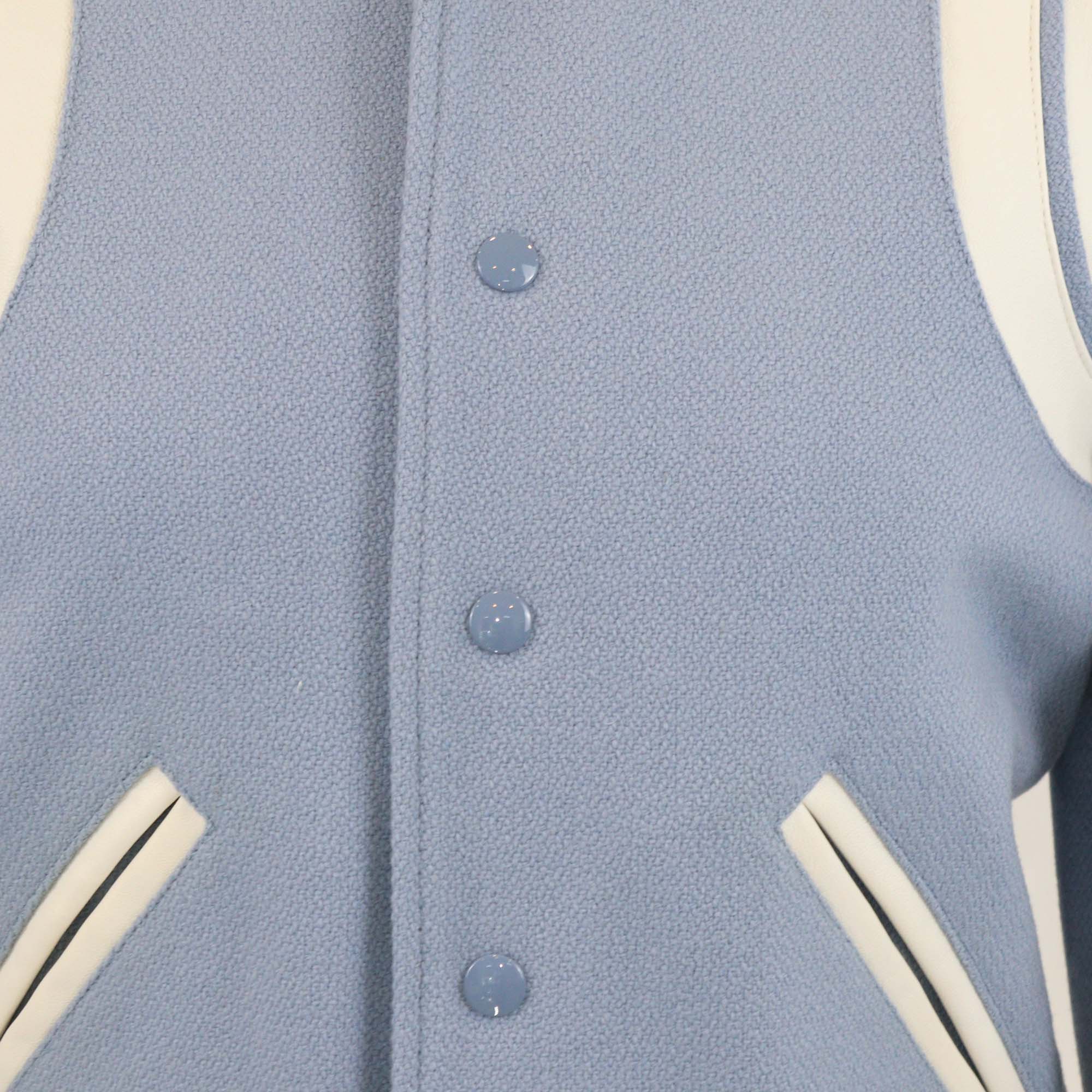 Saint Laurent Light Blue Wool Leather Trimmed Classic Teddy Bomber Jacket