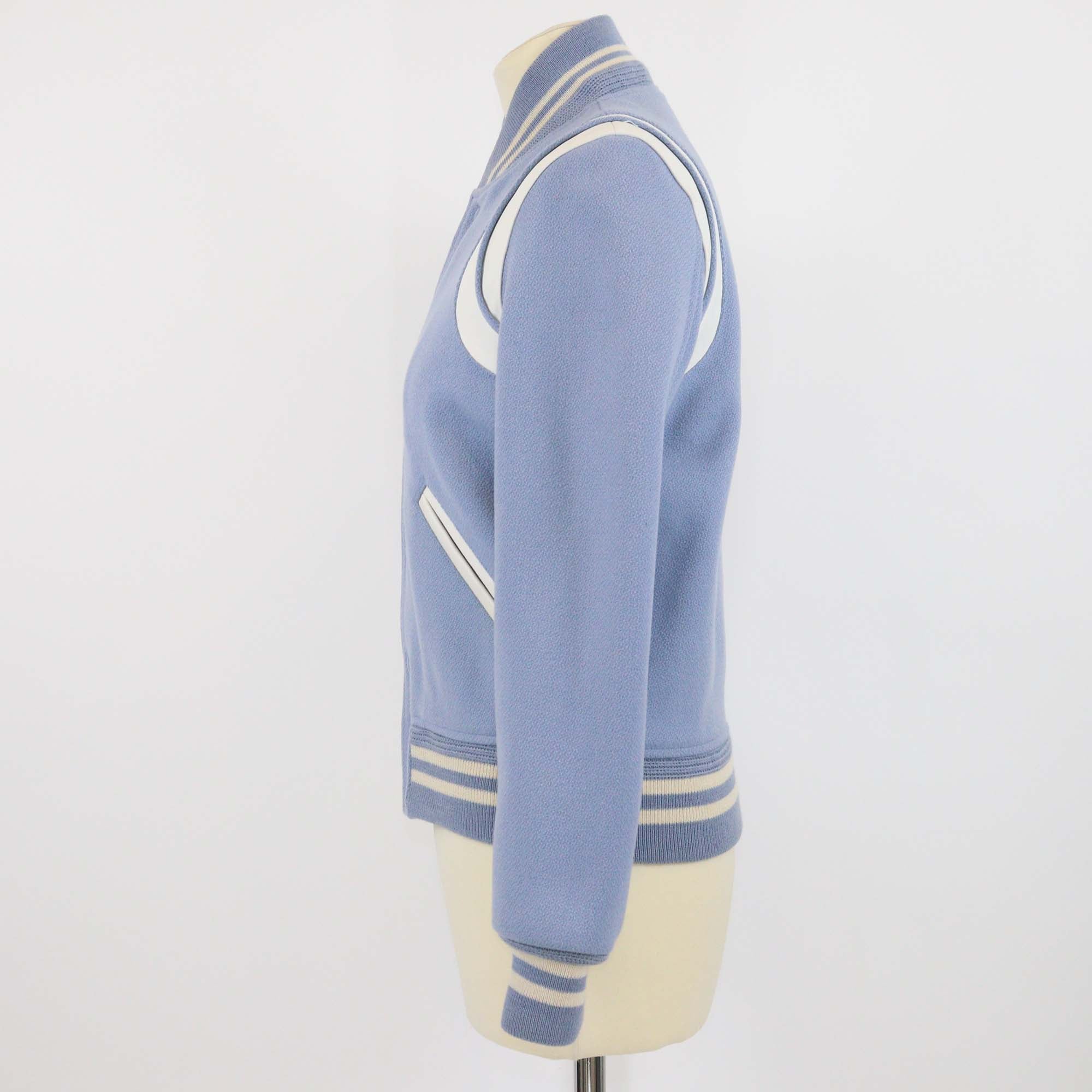 Saint Laurent Light Blue Wool Leather Trimmed Classic Teddy Bomber Jacket