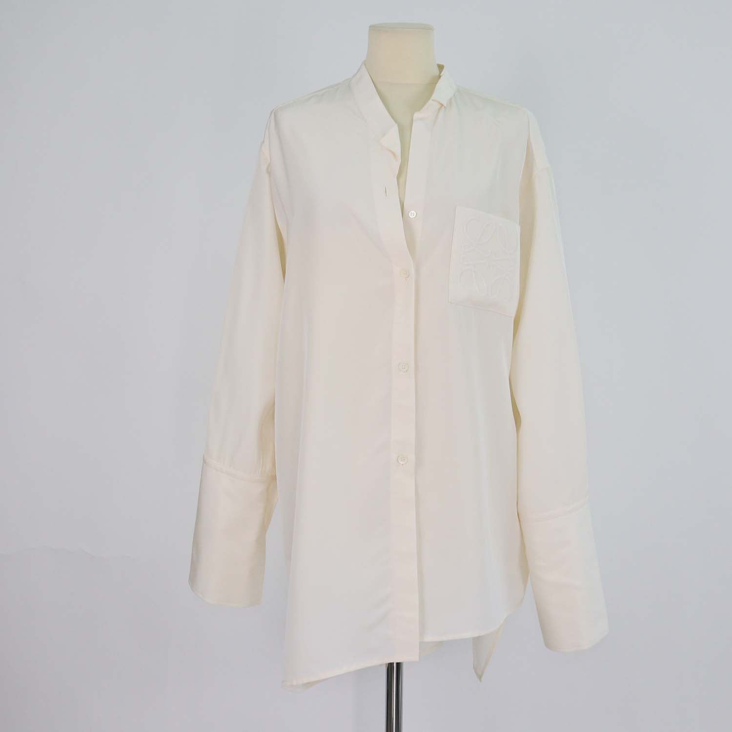 Loewe Cream Silk Anagram Pocket Long Sleeve Oversized Blouse