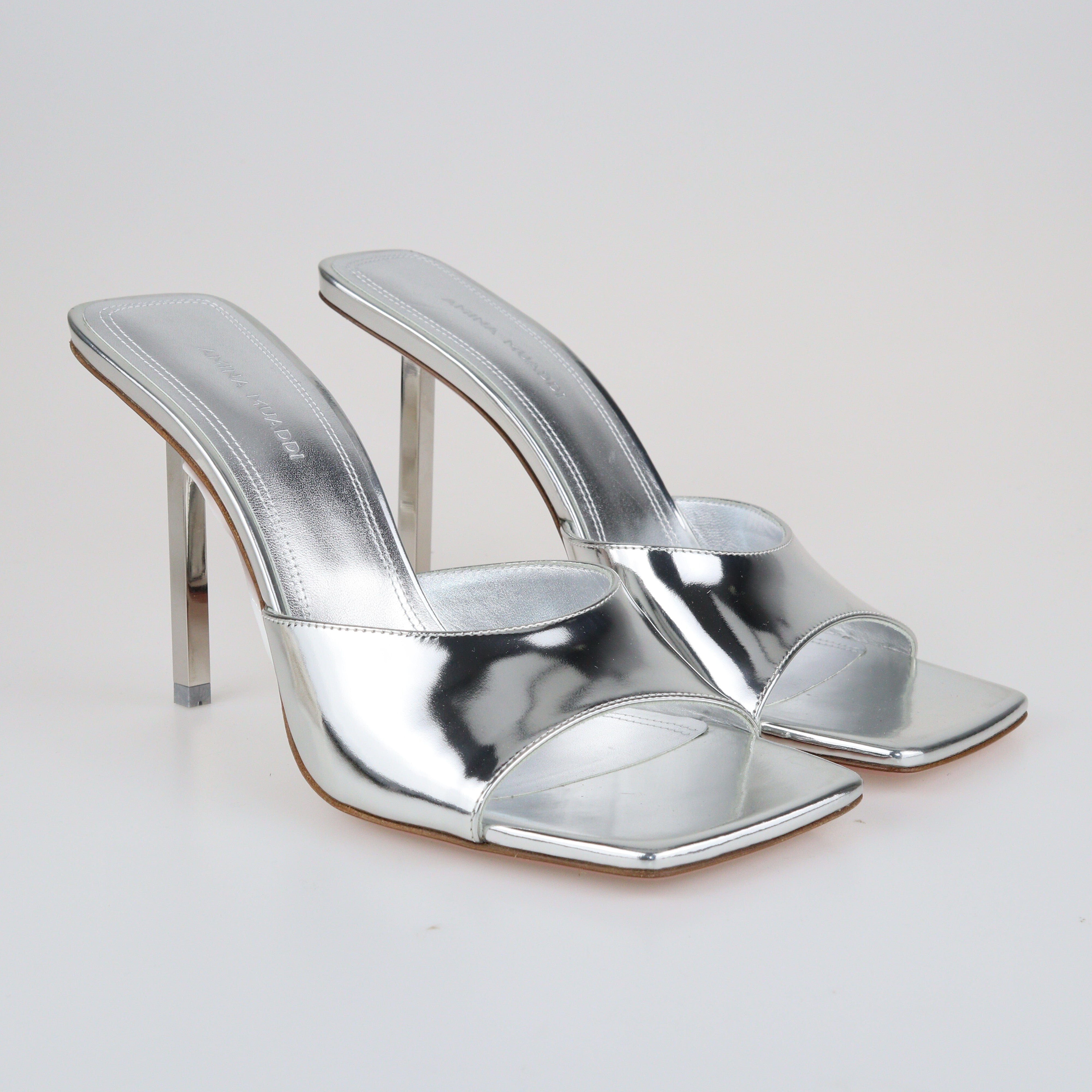 Silver Laura 95 Mules Shoes Amina Muaddi 
