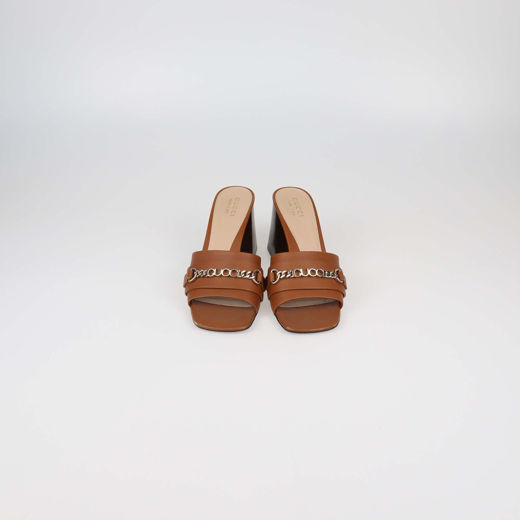 Gucci Brown Leather Signoria Slide Sandals