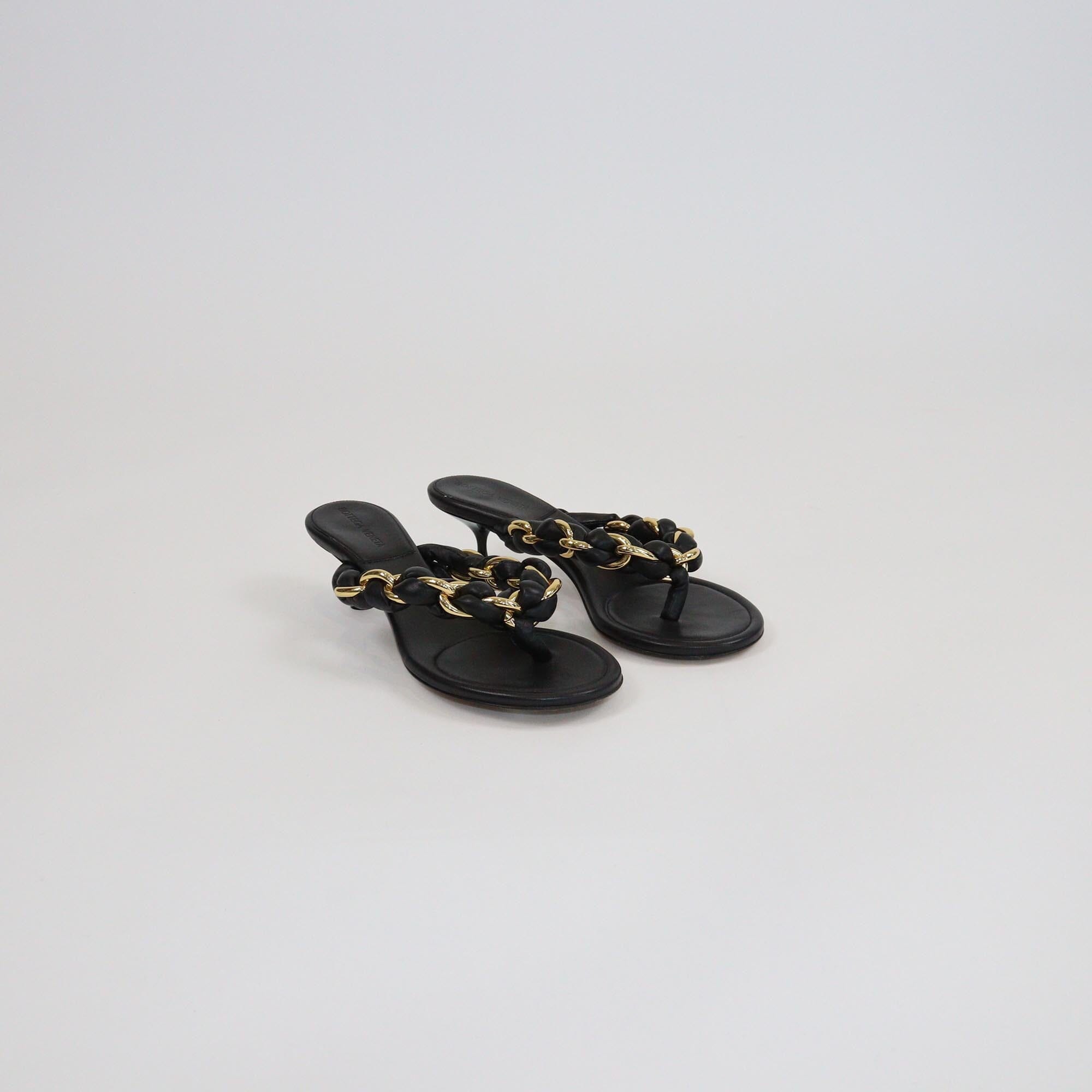 Bottega Veneta Black Braided Chain Dot 55 Sandals Womens Bottega Veneta