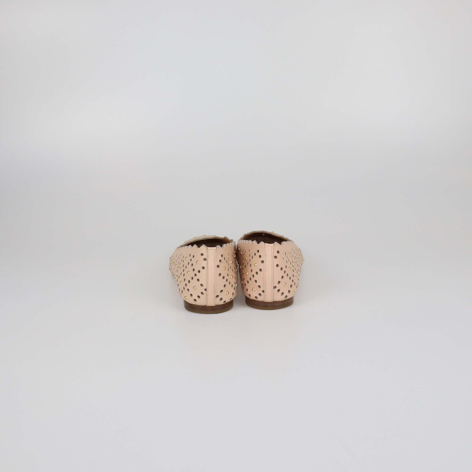 Chloe Beige Laser Cut Leather Studded Ballet Flats
