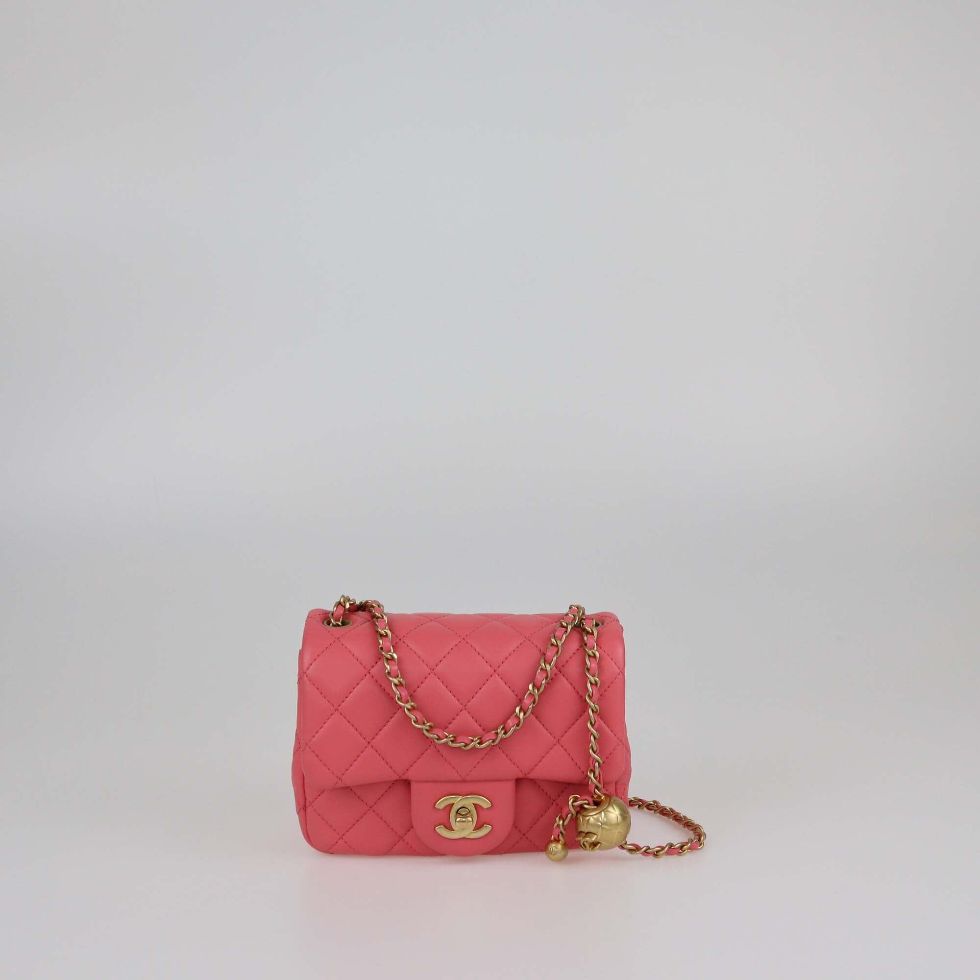 Chanel Pink Quilted Mini Square Pearl Crush Flap Bag Womens Chanel