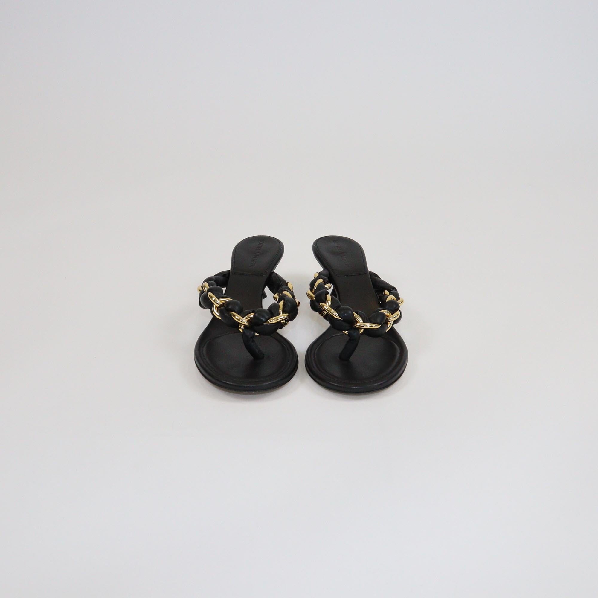 Bottega Veneta Black Braided Chain Dot 55 Sandals Womens Bottega Veneta