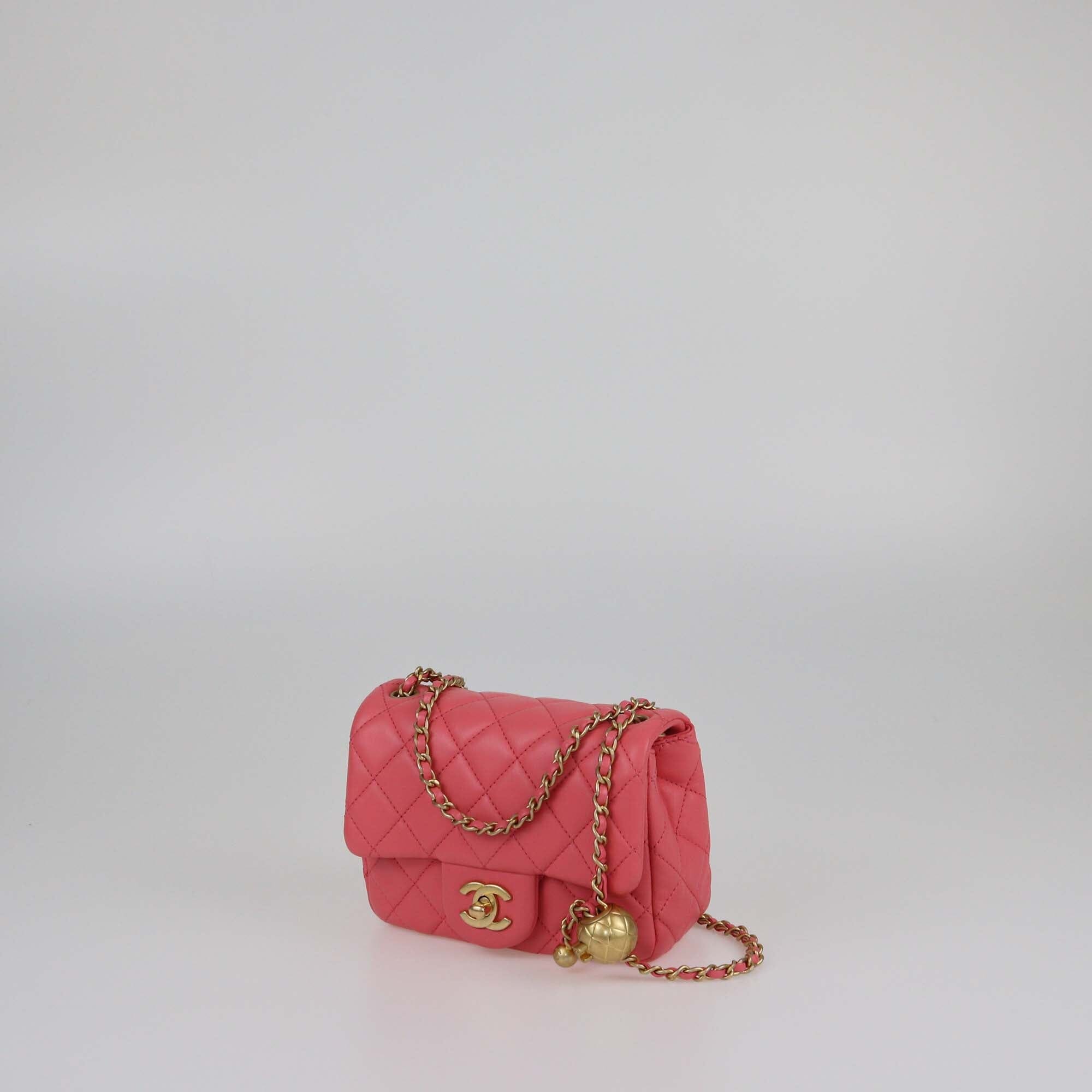 Chanel Pink Quilted Mini Square Pearl Crush Flap Bag Womens Chanel