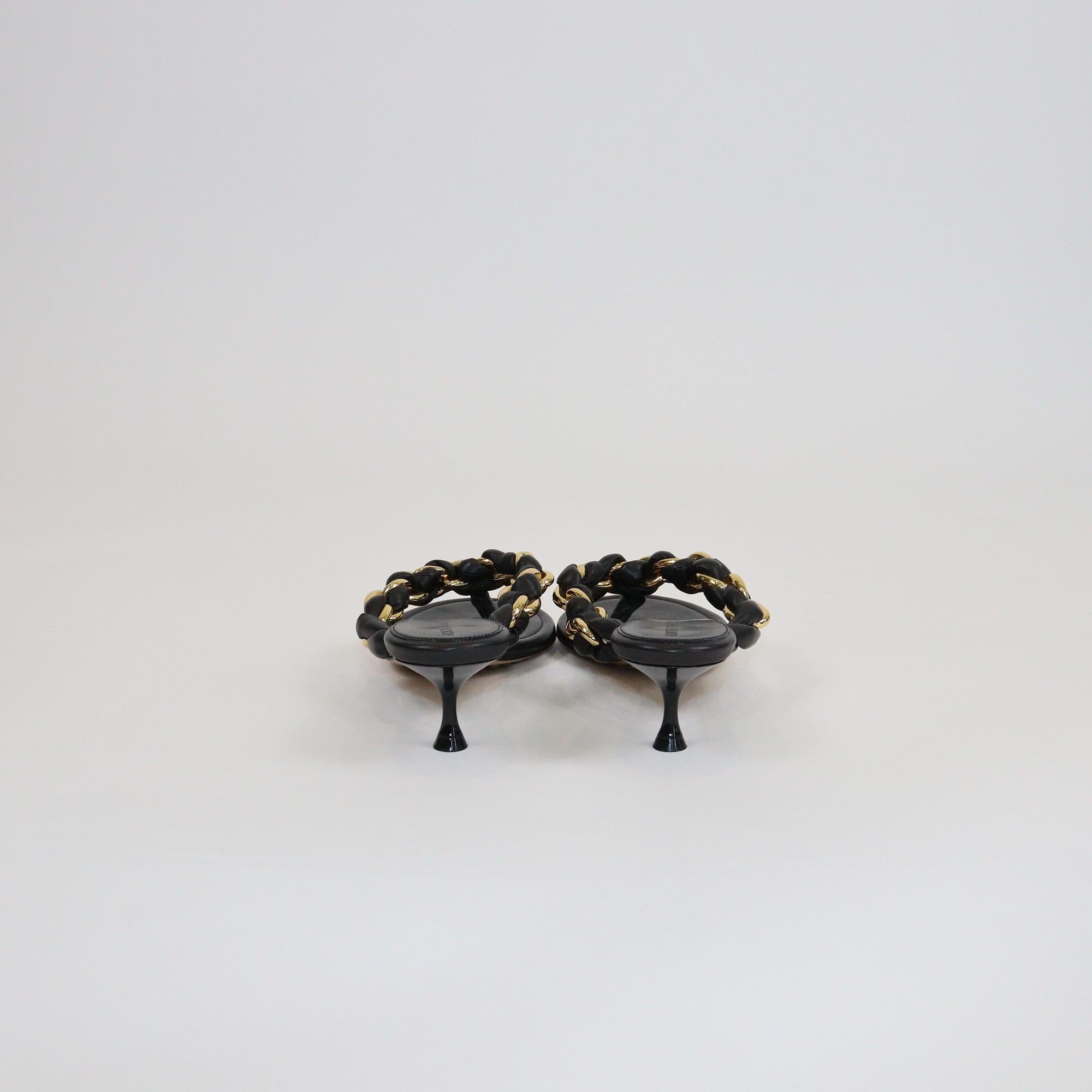 Bottega Veneta Black Braided Chain Dot 55 Sandals Womens Bottega Veneta