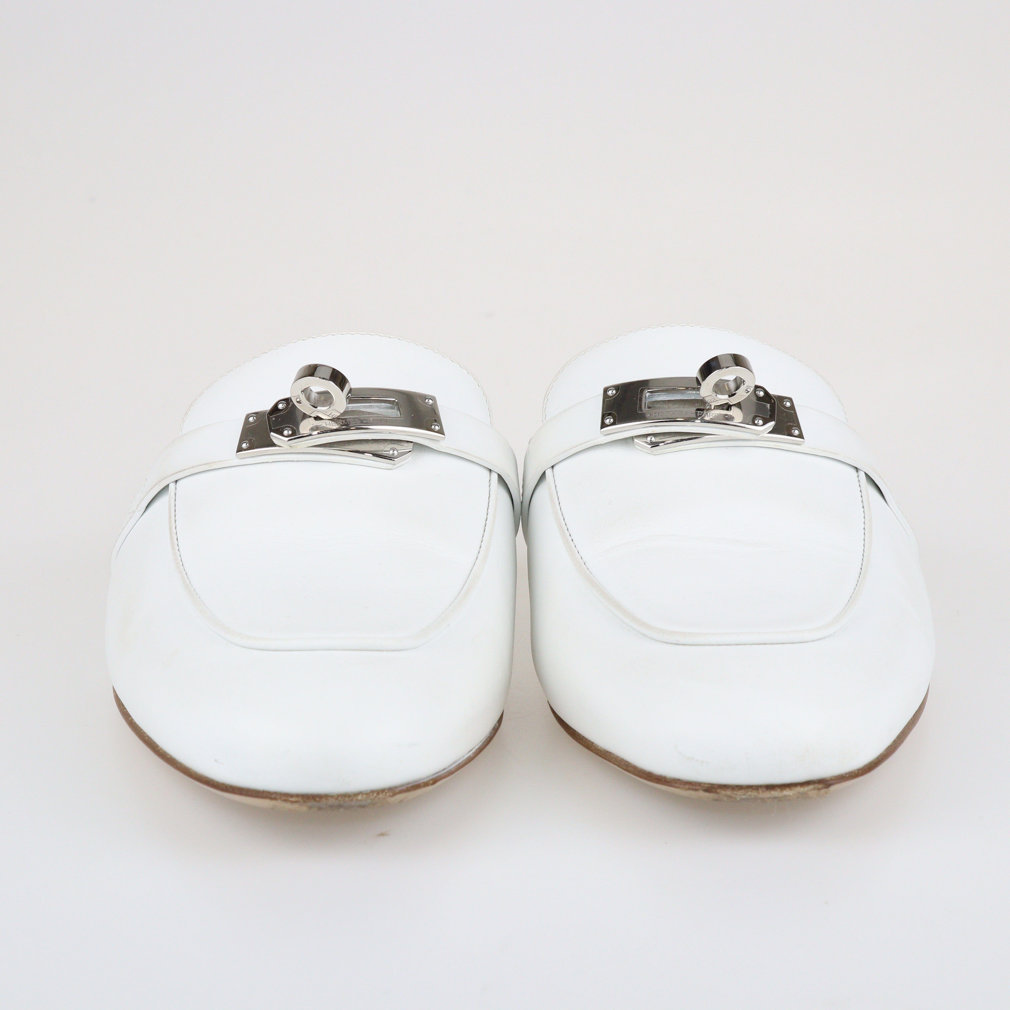 White Oz Flat Mules Shoes Hermes 