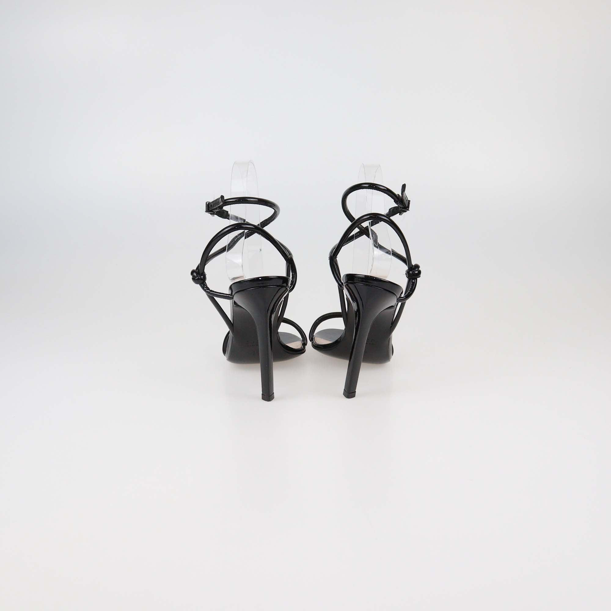 Gucci Black Patent Leather Knot Ankle Strap Sandals