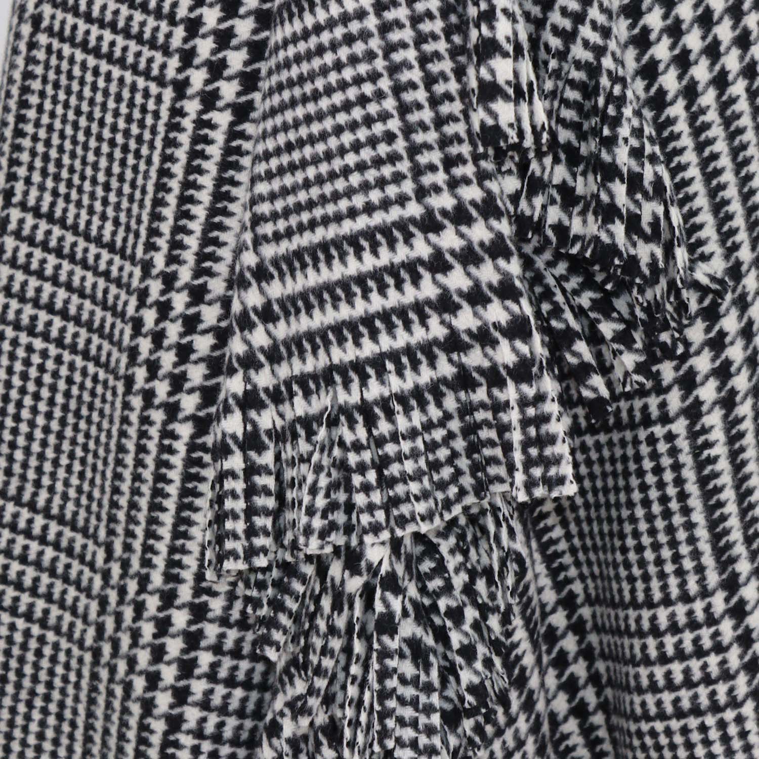 Balenciaga Black/White Wool Houndstooth Print Ruffled and Fringe Knee Length Skirt