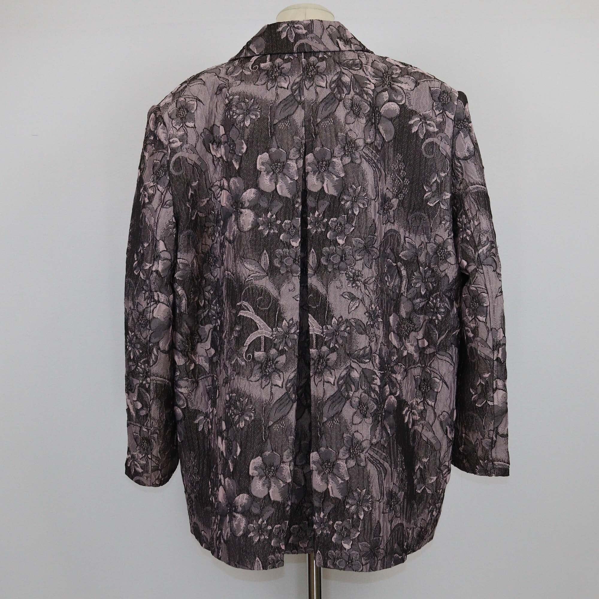 Ganni Black Lotus Jacquard Rippled Oversized Blazer Womens Ganni