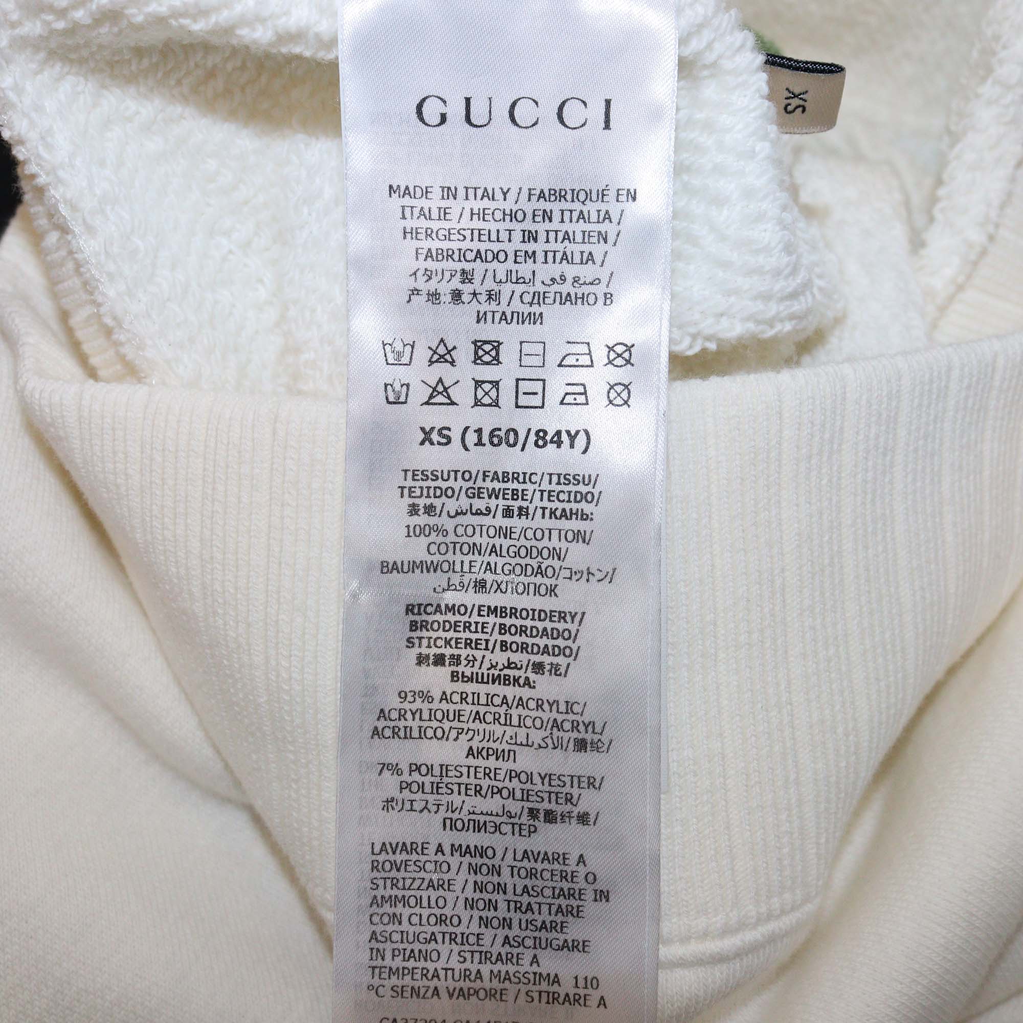 Gucci Ivory Cotton Logo Embroidered Double Pocket Detailed Long Sleeve Crop Sweatshirt