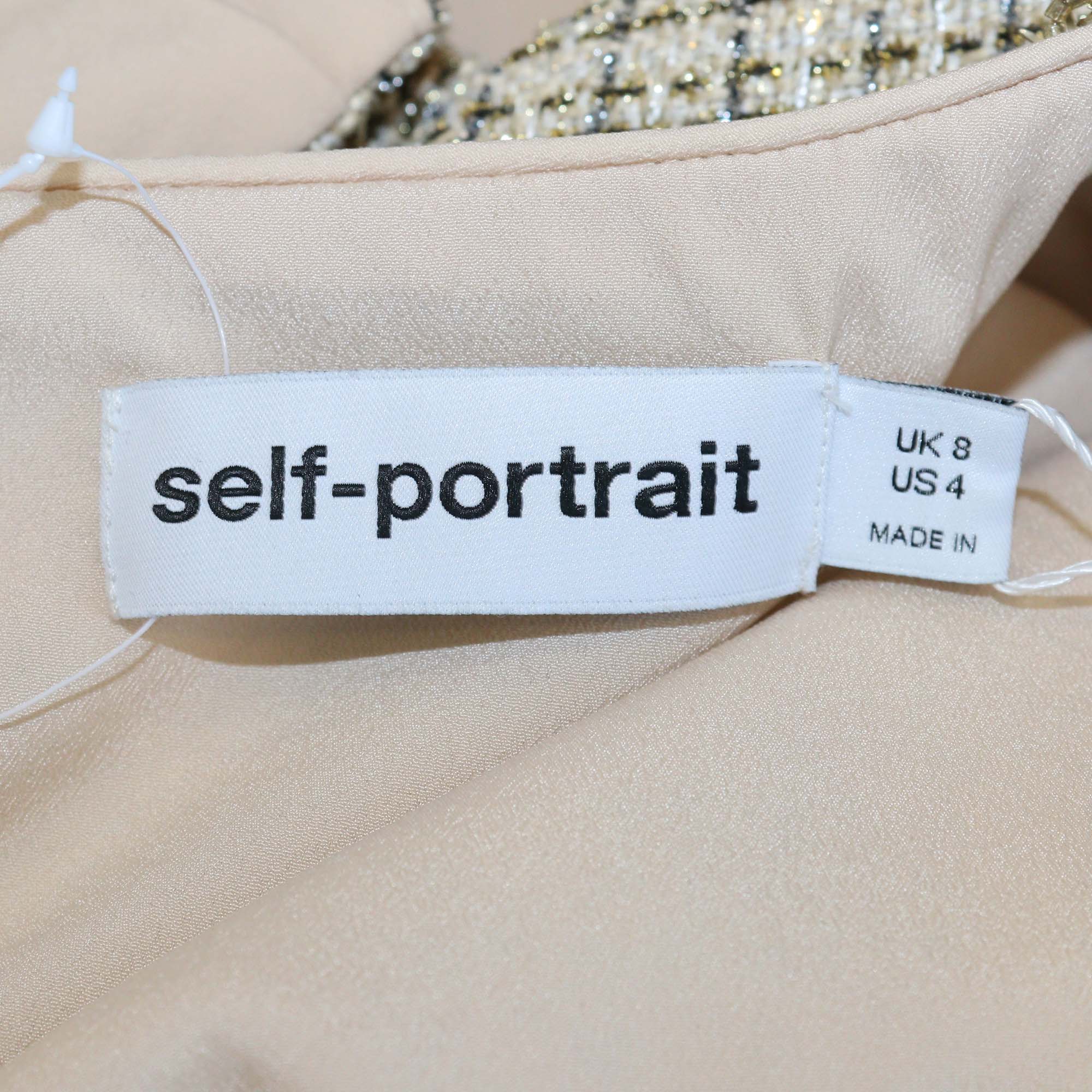 Self-Portrait Gold/Beige Tweed Belted Boucle Midi Dress