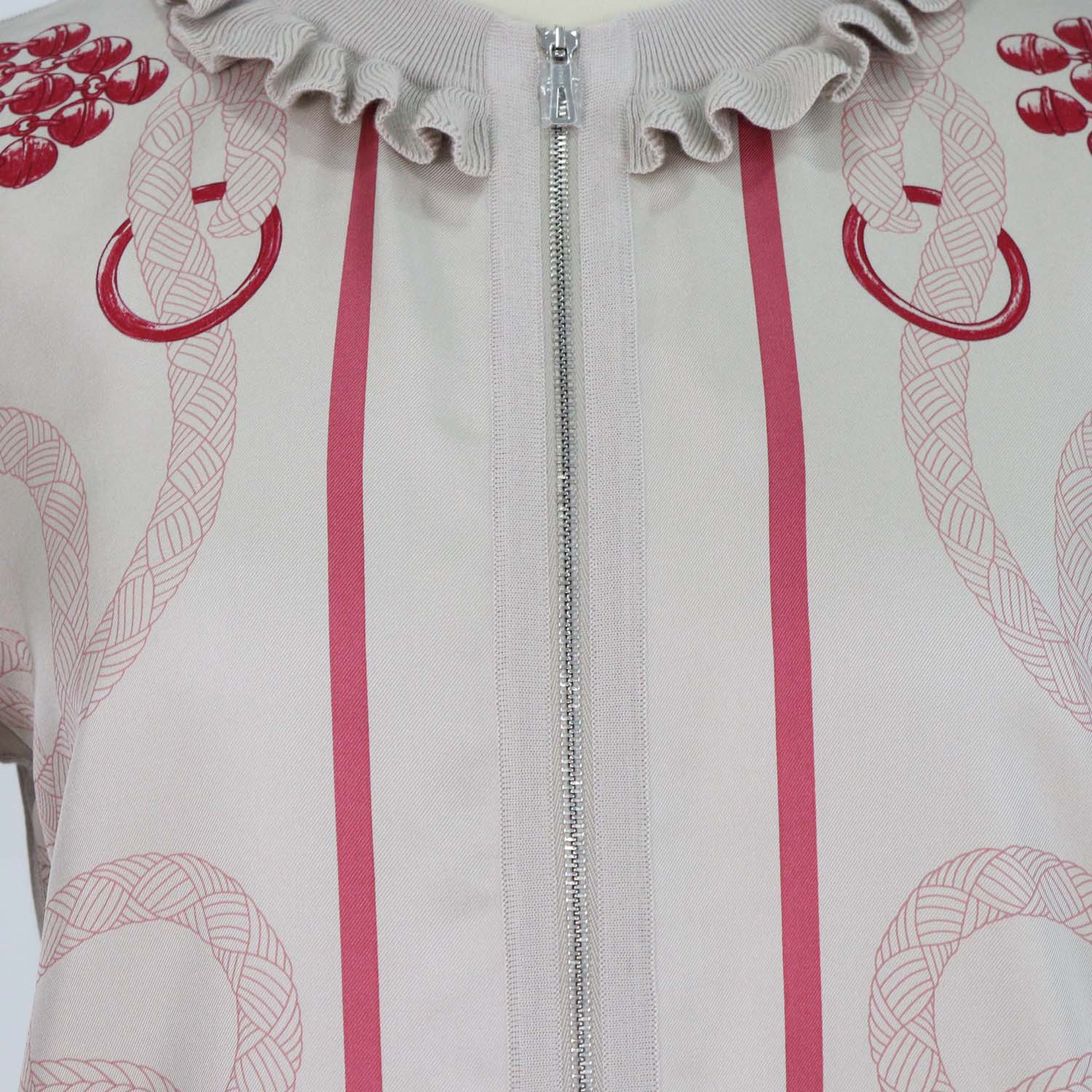 Hermes Grey, Pink Palefroi Remix Ruffled Neck Zip Up Cardigan