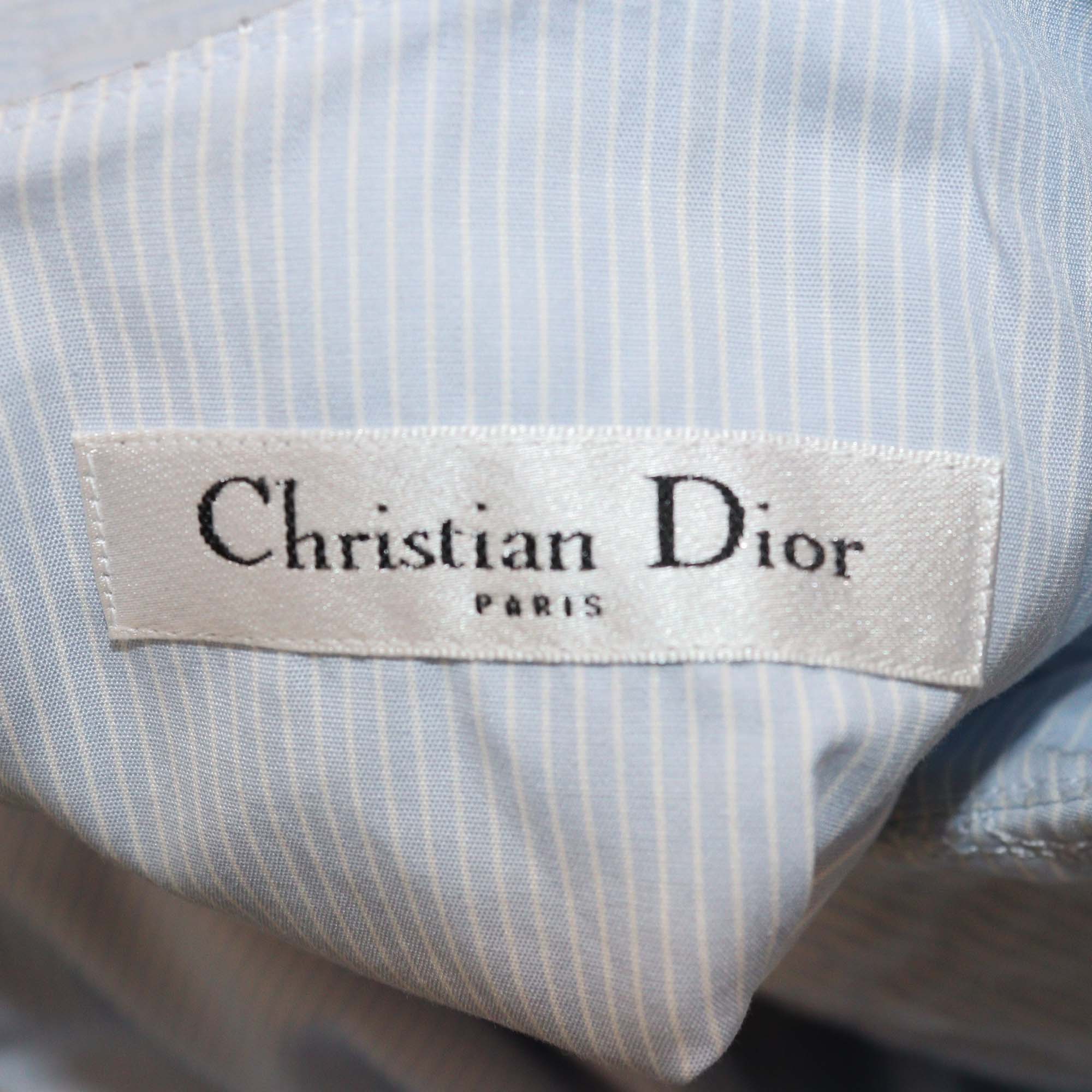 Christian Dior Light Blue/White Sleeveless Crew Neck Shift Dress