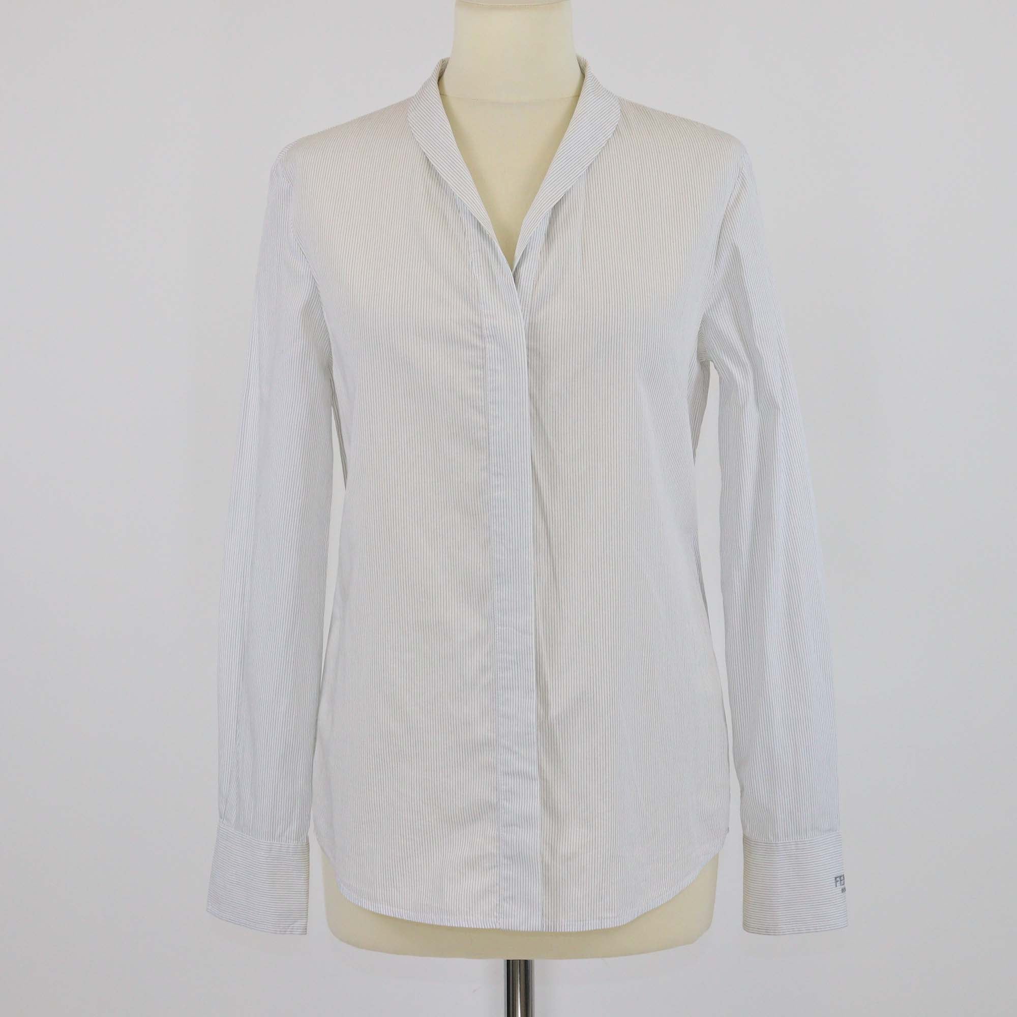 Fendi White/Black Pinstripe Long Sleeve Button Front Shirt