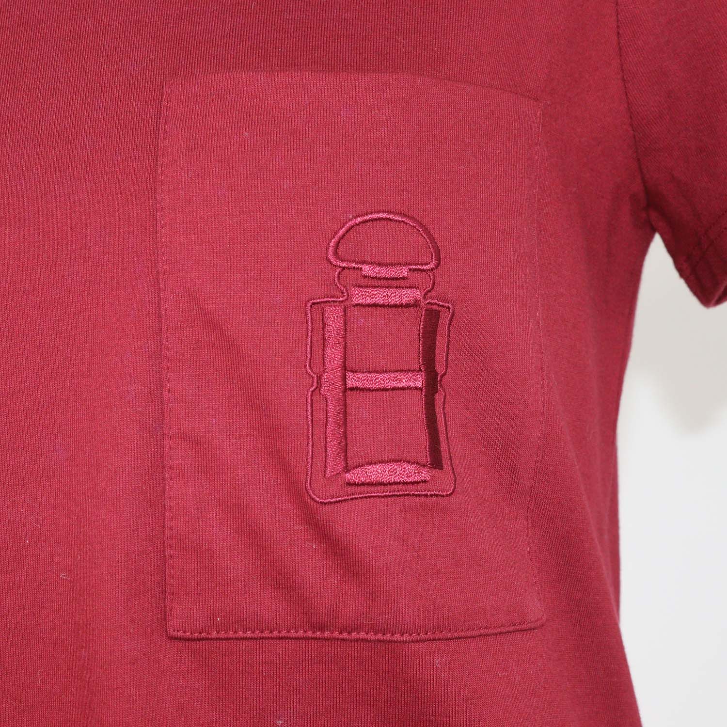 Hermes Maroon Cotton Embroidered Pocket T Shirt