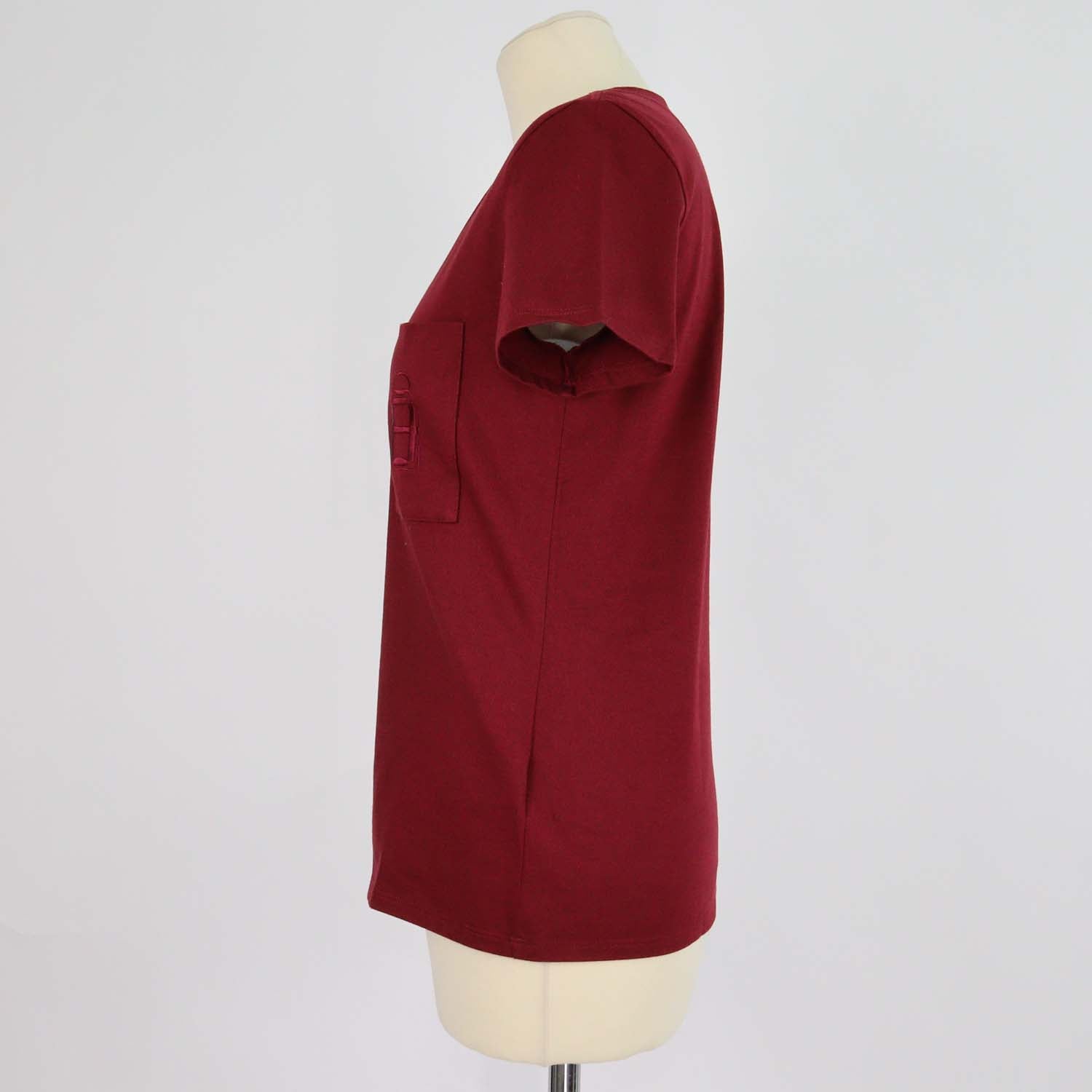 Hermes Maroon Cotton Embroidered Pocket T Shirt