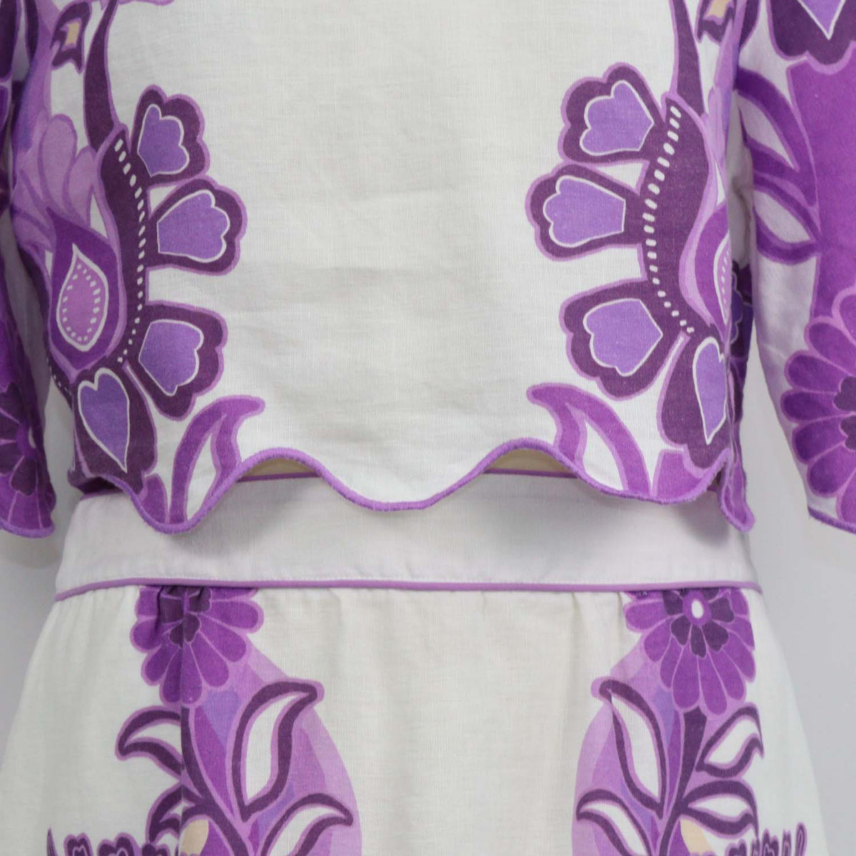 Farm Rio White,Purple Linen Floral Print Crop Top & Skirt Set
