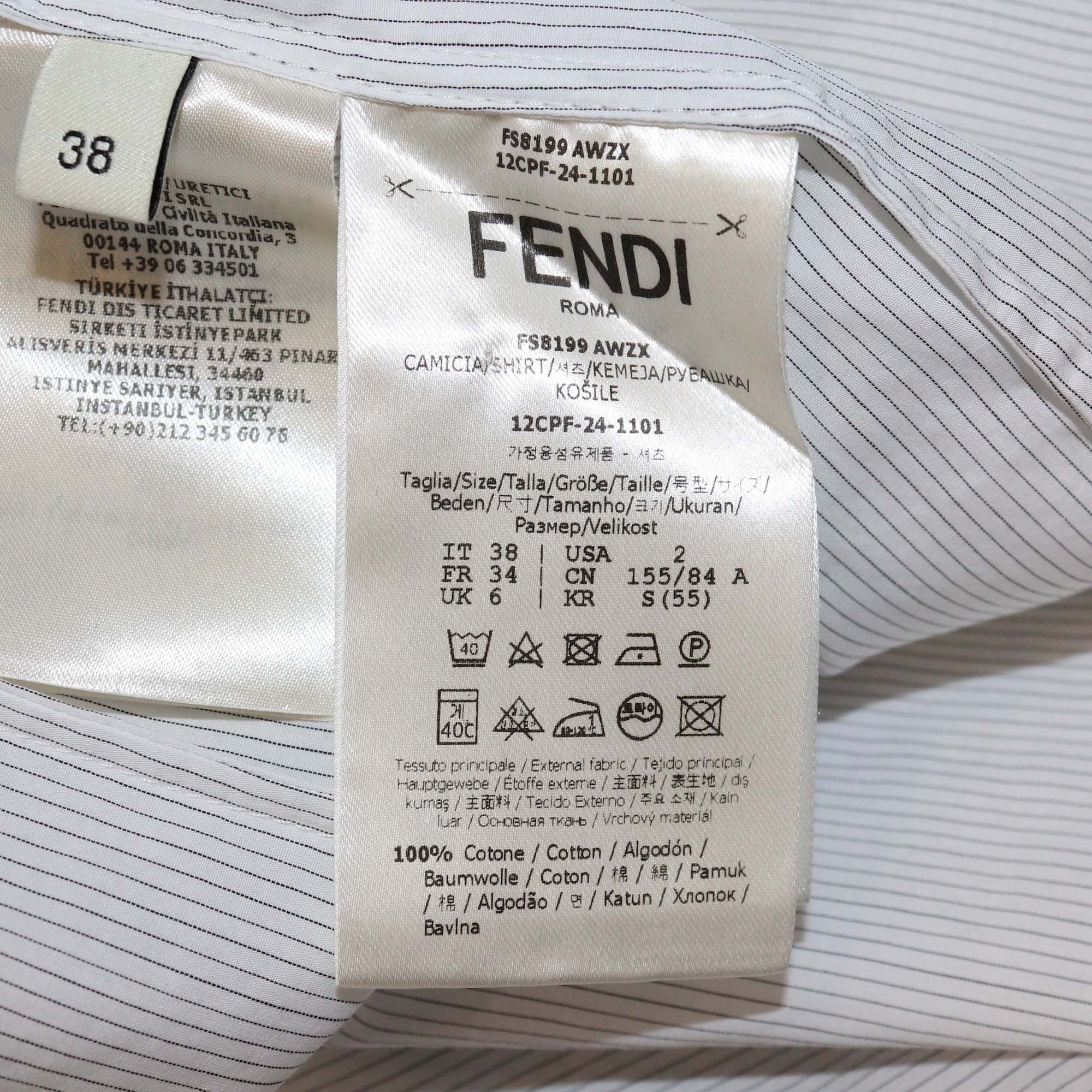 Fendi White/Black Pinstripe Long Sleeve Button Front Shirt