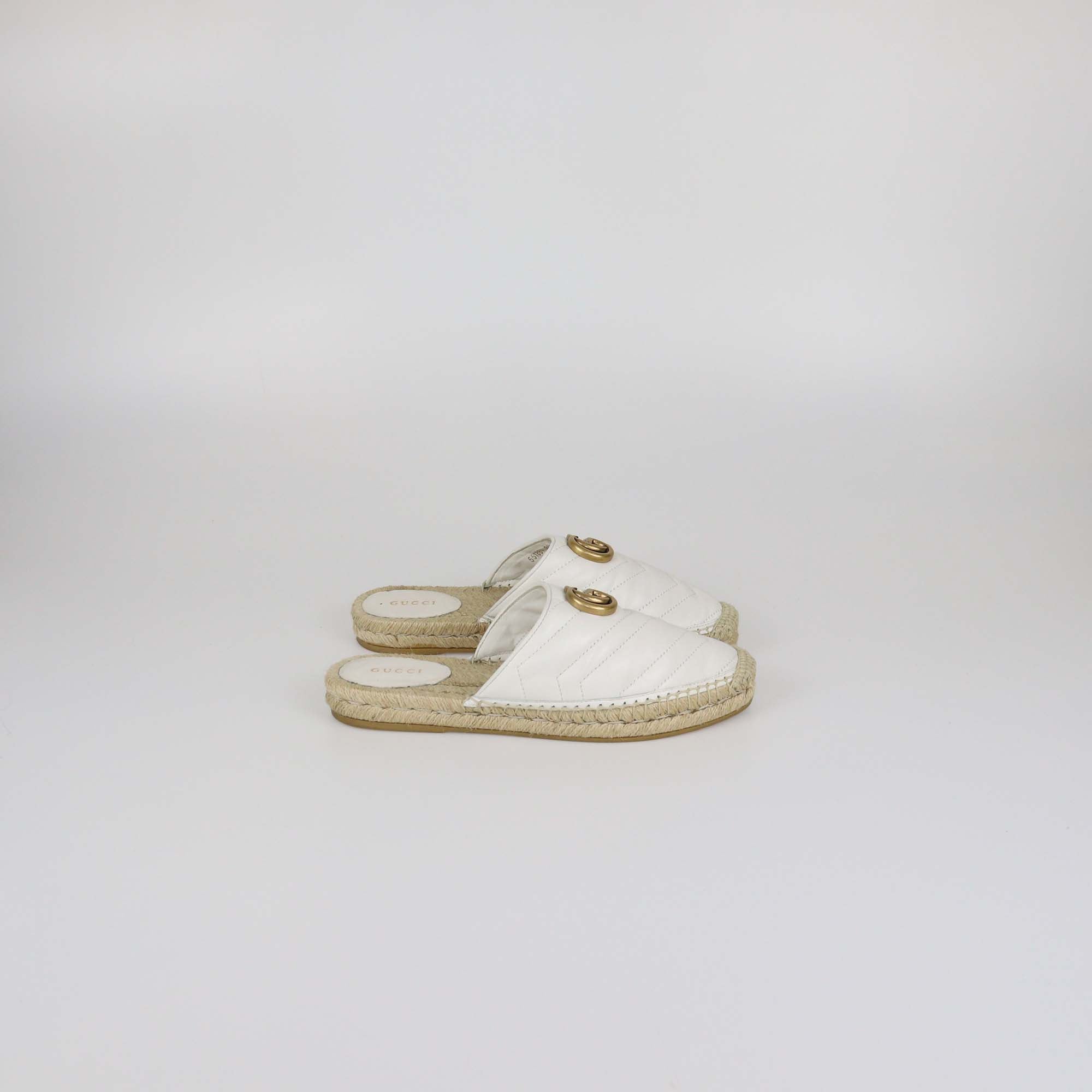 Gucci White Matelasse Leather GG Marmont Espadrille Mules