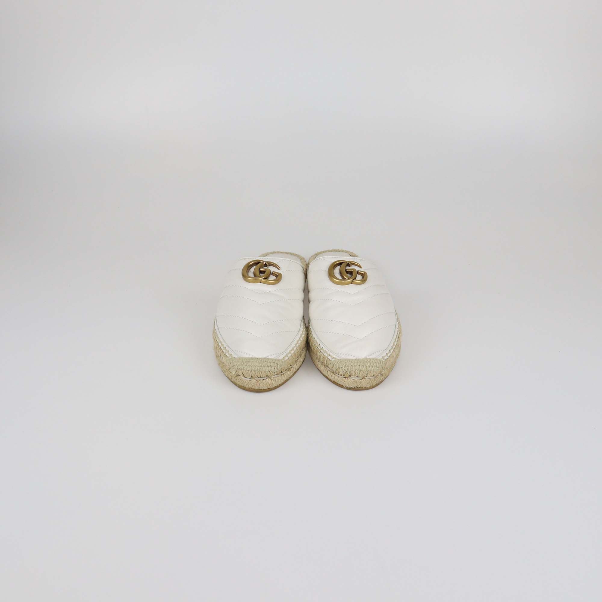 Gucci White Matelasse Leather GG Marmont Espadrille Mules