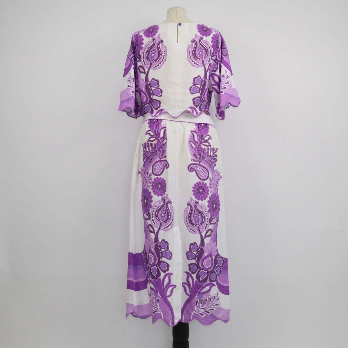 Farm Rio White,Purple Linen Floral Print Crop Top & Skirt Set