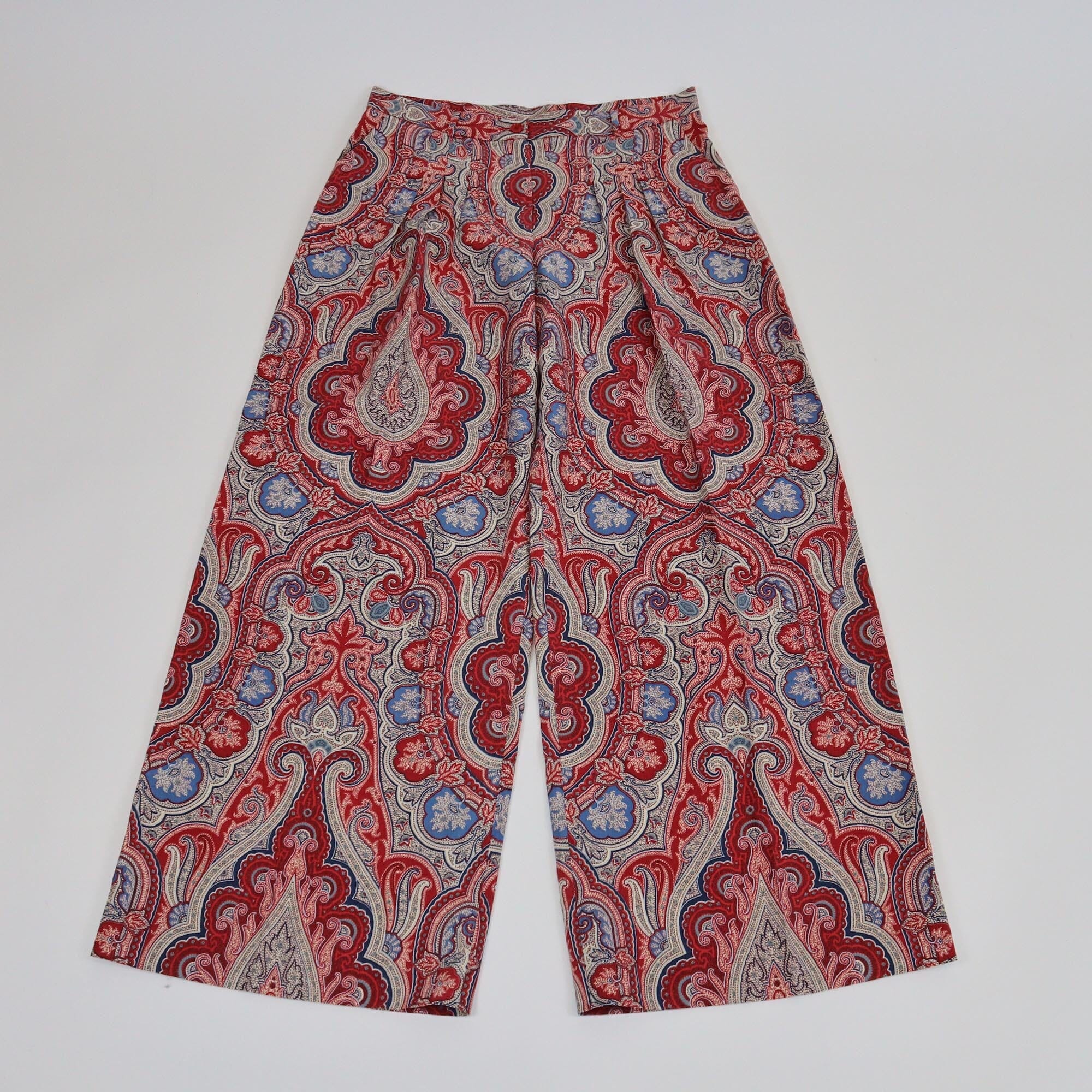 Etro Red Paisley Print Wide Leg Pants Womens Etro