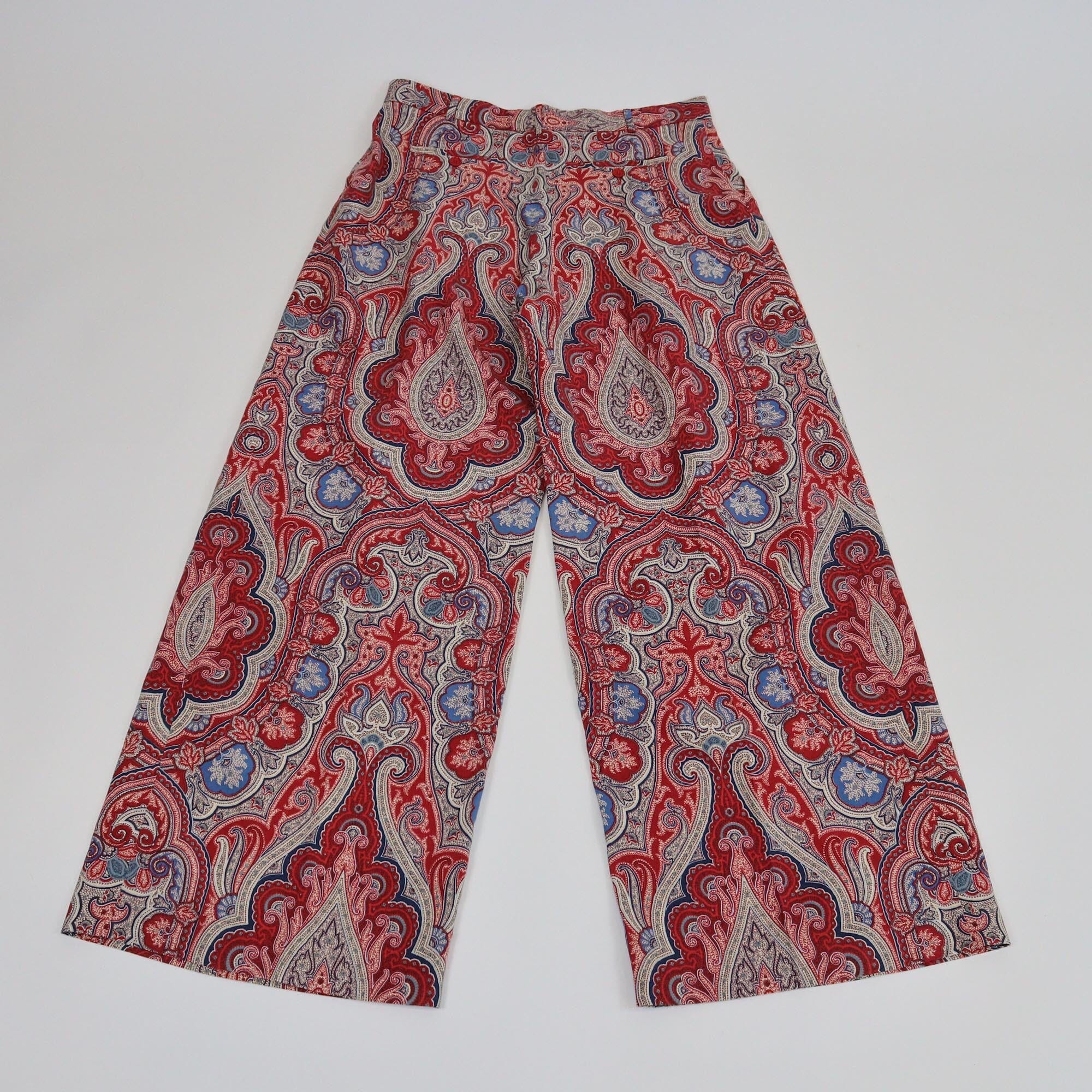 Etro Red Paisley Print Wide Leg Pants Womens Etro