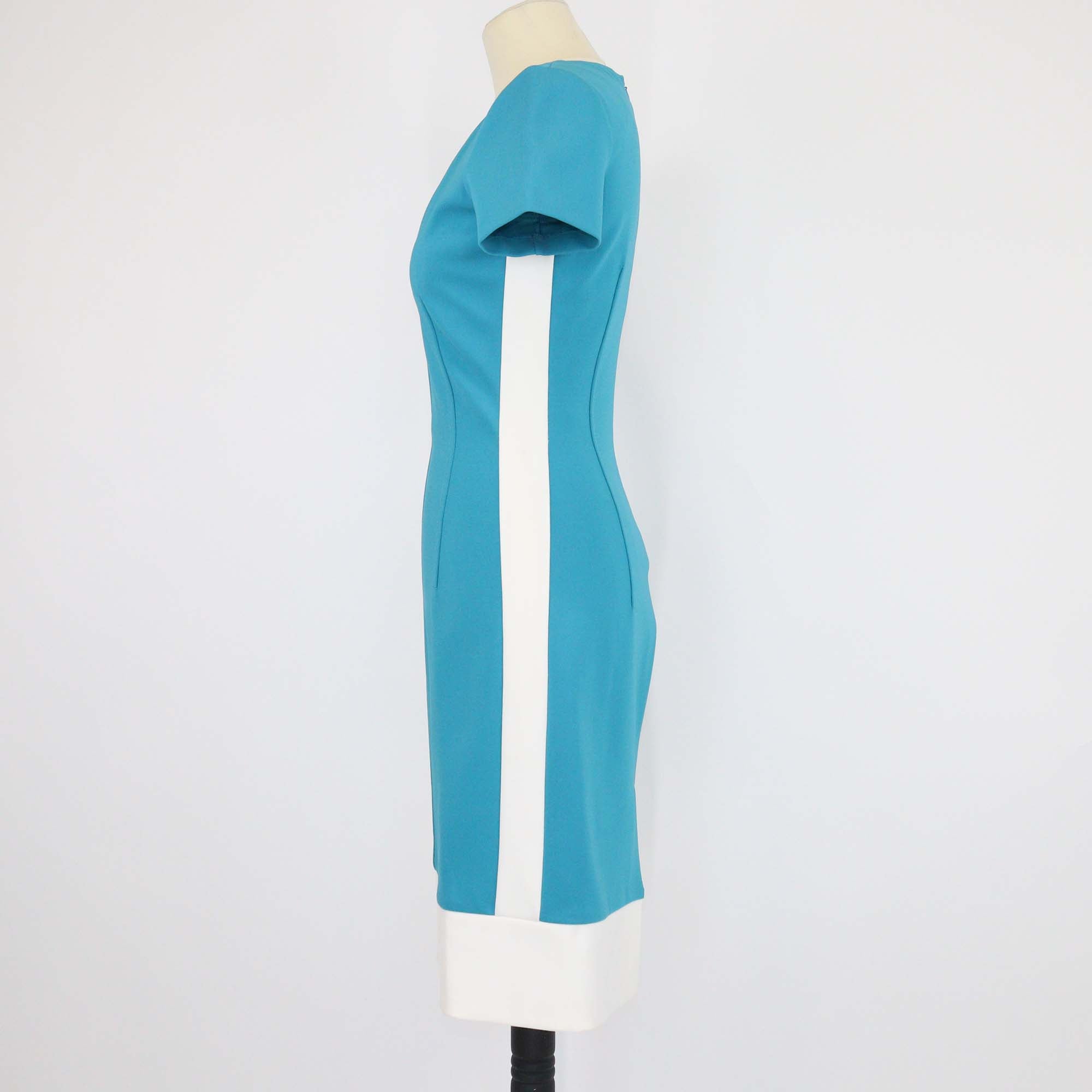 Prada Blue/White Blend Jersey V-Neck Sheath Dress